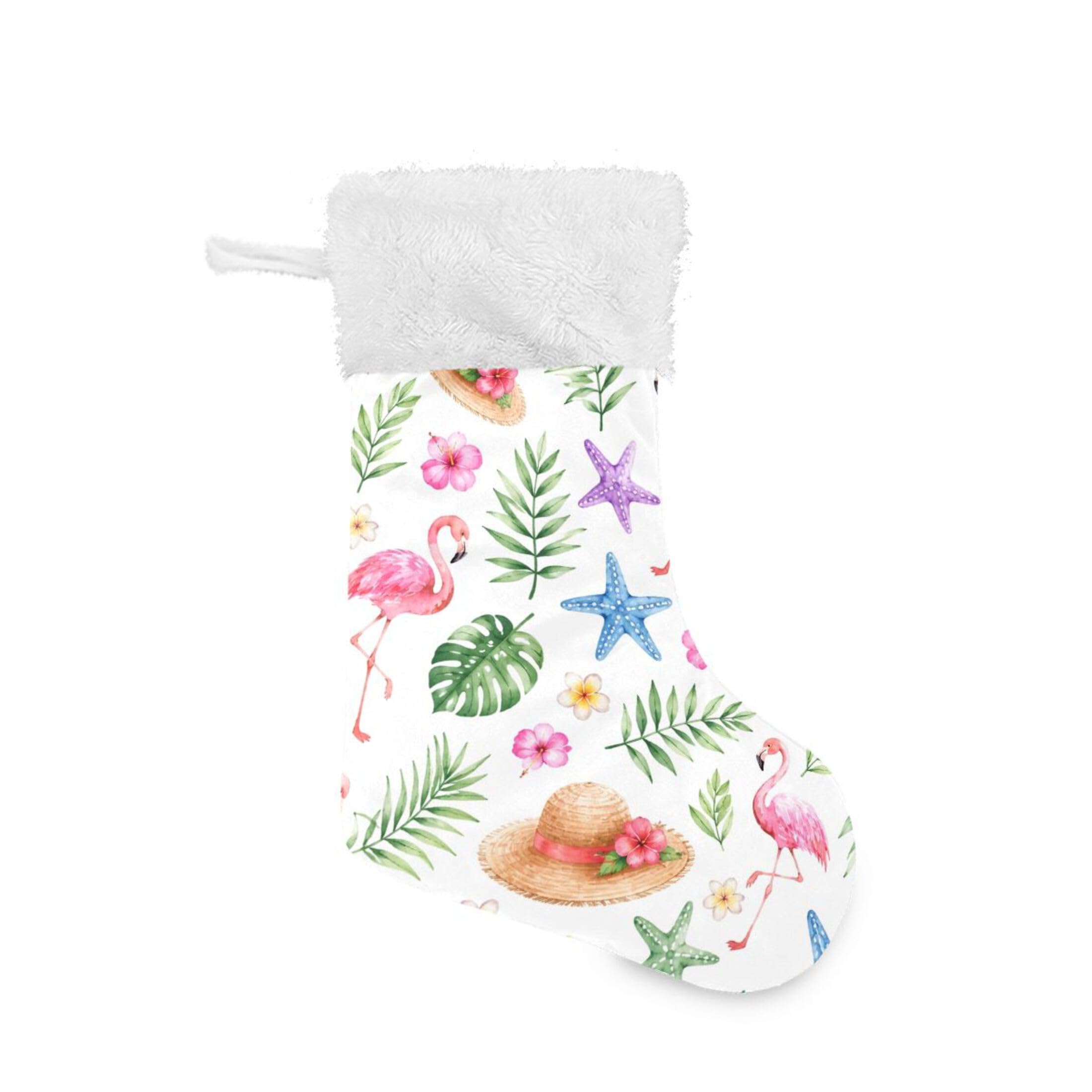 Fuauuyl Tropical Flamingo Christmas Stocking 18 In Xmas Hanging Stocking with Plush Cuff for Family Holiday Party Fireplace Decorations, 1 Pack