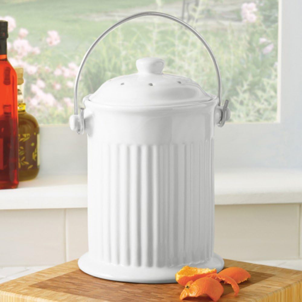 Uncle Jims Worm Farm White Ceramic Compost Crock