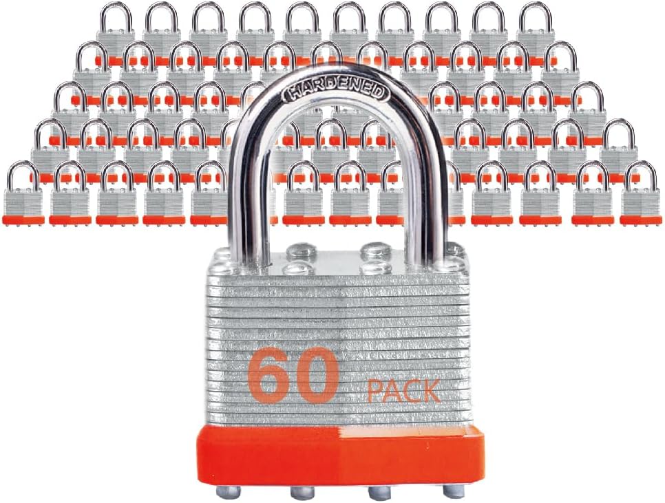Keyed Alike Laminated Steel Padlocks with Normal Shackle for Sheds, Fences & Lockers (60-Pack)