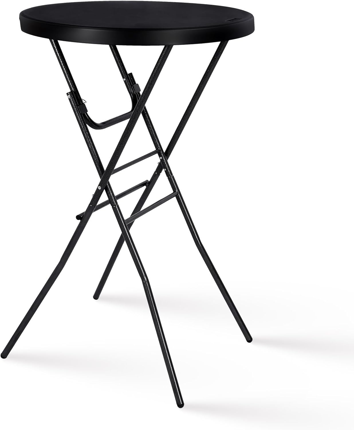 Cocktail Table 28in High Top Round Folding Indoor Outdoor, Plastic Bar Height Foldable Bistro Tall Table for Party, Patio, Dining Room, Kitchen, Events, Removable Locking Legs, Black Black 28×43 in