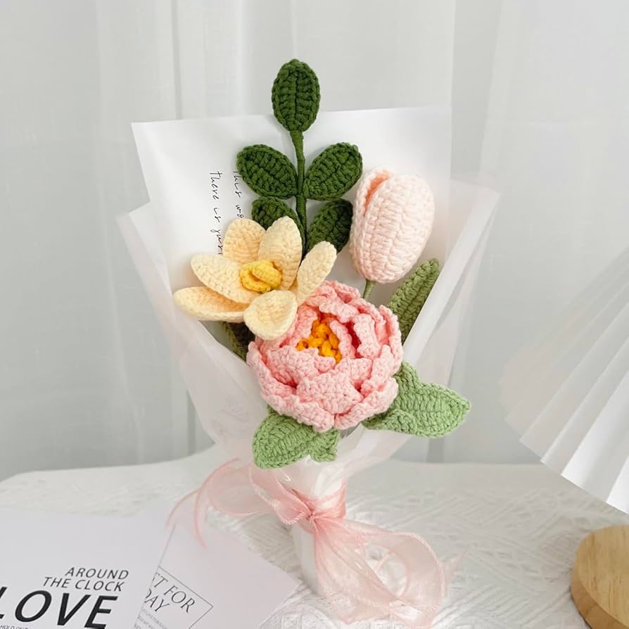 造花ブーケ　ハンドメイド Amazon｜JOMODECOR ハンドメイド かぎ針編み 牡丹 チューリップ