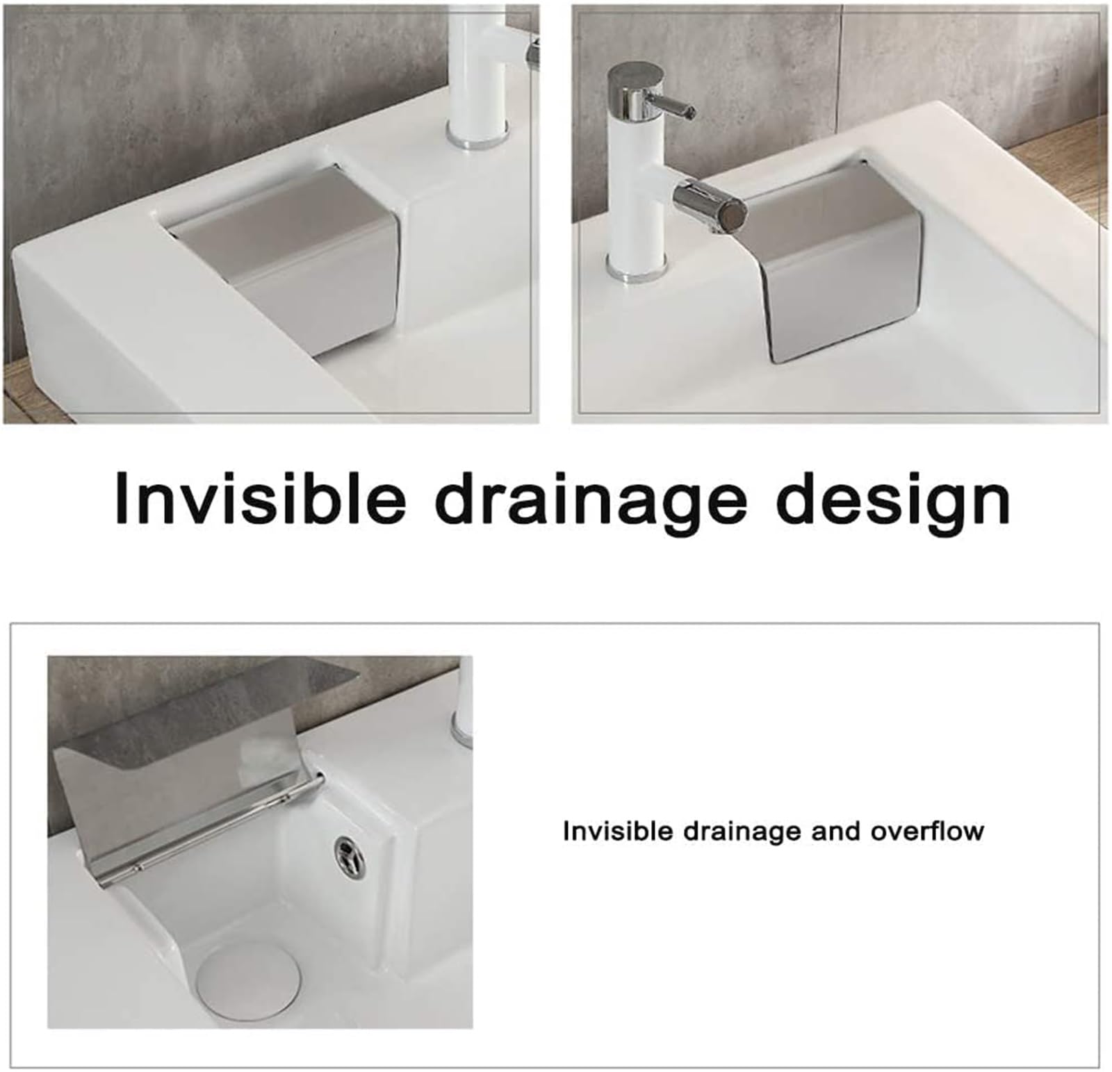 Umywalka Nablatowa Ceramiczna, Nowoczesna Umywalka Ceramiczna, Biała Umywalka Nablatowa Z Niewidocznym Odpływem I Przelewem, Do Łazienki, Biura, Hotelu,B