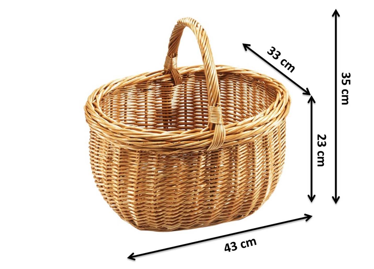 Kobolo Einkaufskorb Weidenkorb hangeflochten aus Weide 43x33x35 cm