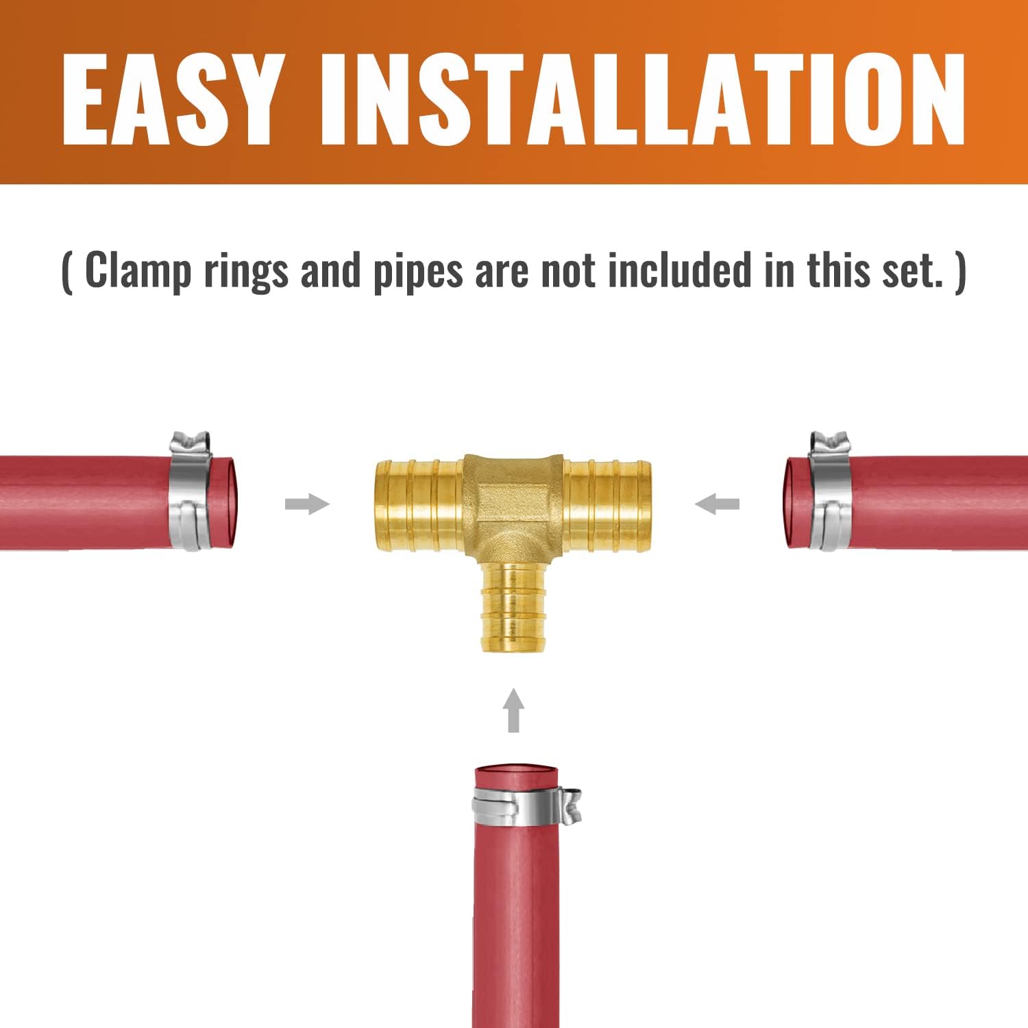 SUNGATOR 25-Pack 3/4" X 3/4" X 1/2" PEX Reducing Tee Brass Crimp Fitting, No Lead Brass, ASTM F1807