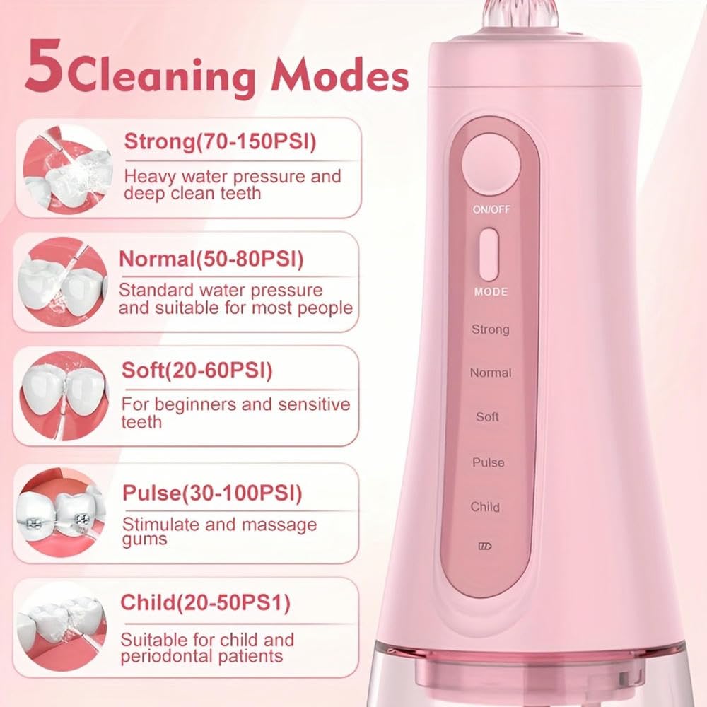 Irrigador bucal portátil, Equipo Dental de Grado Profesional, Potente Limpiador, irrigador bucal con 5 Modos de higiene bucal.