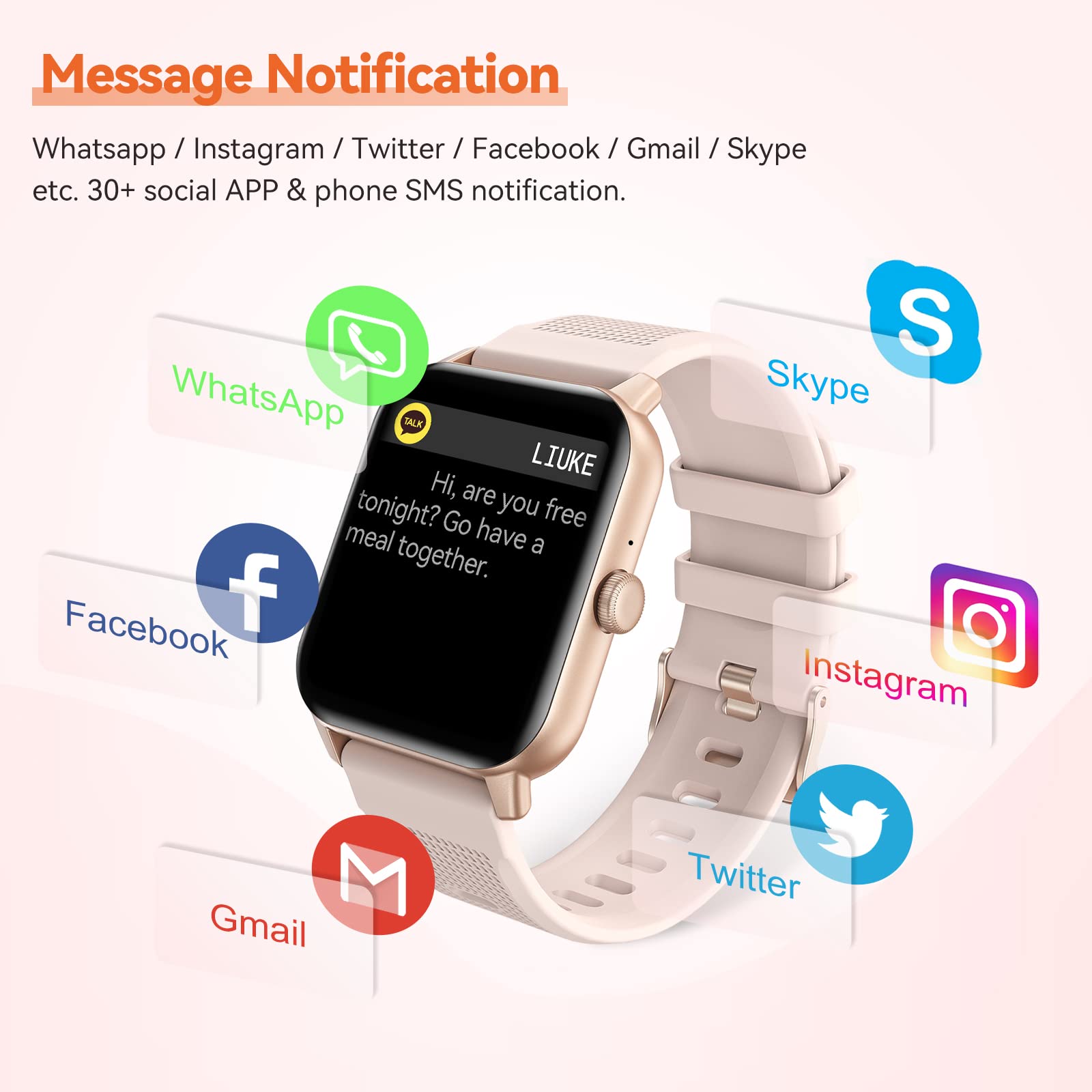 RIVERSONG Montre Connectée Femme avec Appel Bluetooth, 1,70" Montre de Sport avec Fréquence Cardiaque,SpO2, Podomètre, Cycle Menstruel, Moniteur de Sommeil, Étanche IP67, pour Android/iOS, Rose