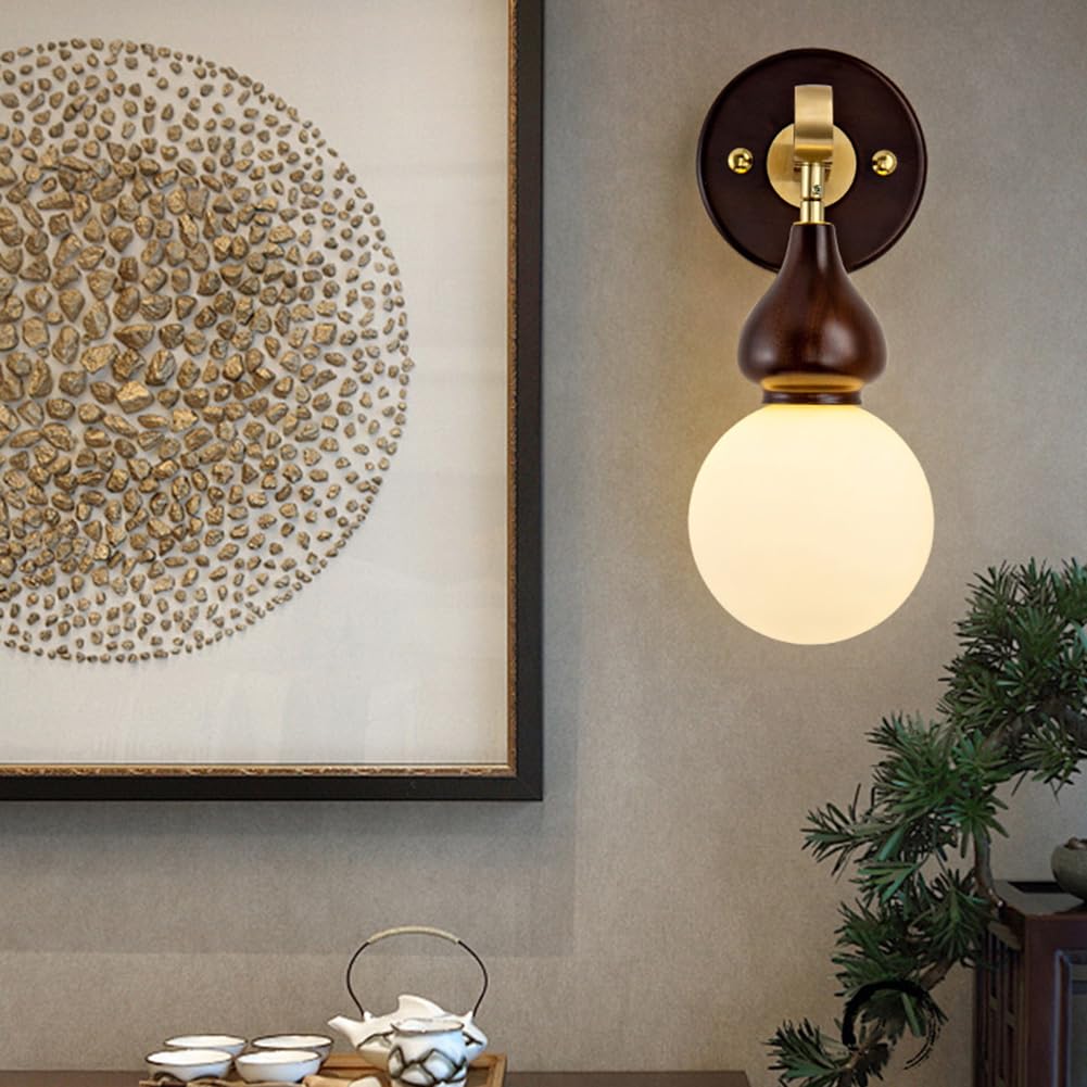 Applique da Parete a LED per Interni da 12 W, in Legno Vintage, Rame, con Paralume in Vetro, Applique con Sfere di Cristallo, Lampada da Comodino in Ottone, 3000 K/4500 K/6000 K, per Camera da Le
