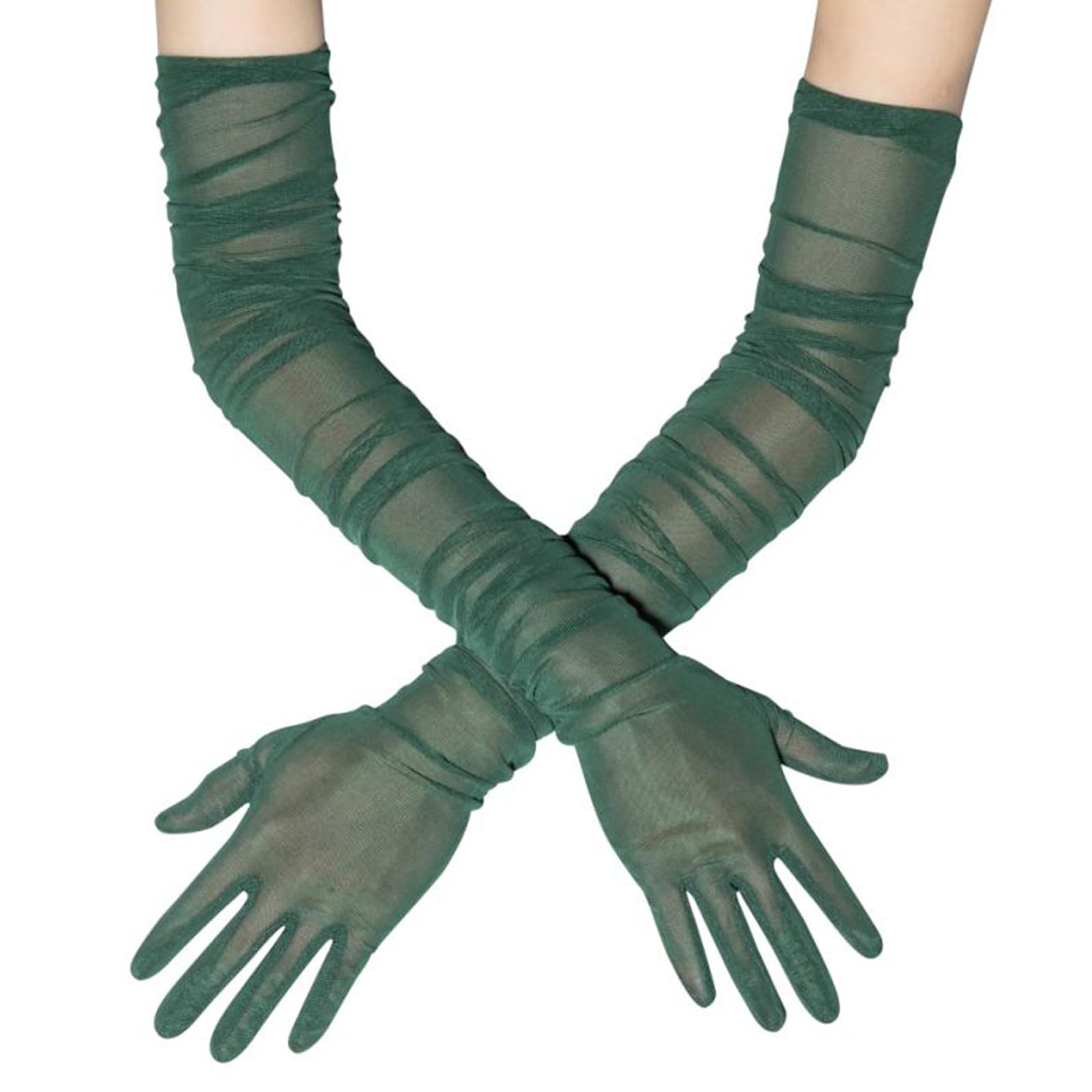 MICFENY Stretchable Mesh Cosplay Gloves With Ruffle Detailing Long Gloves Perfect For Prom Event Cosplay Costumes