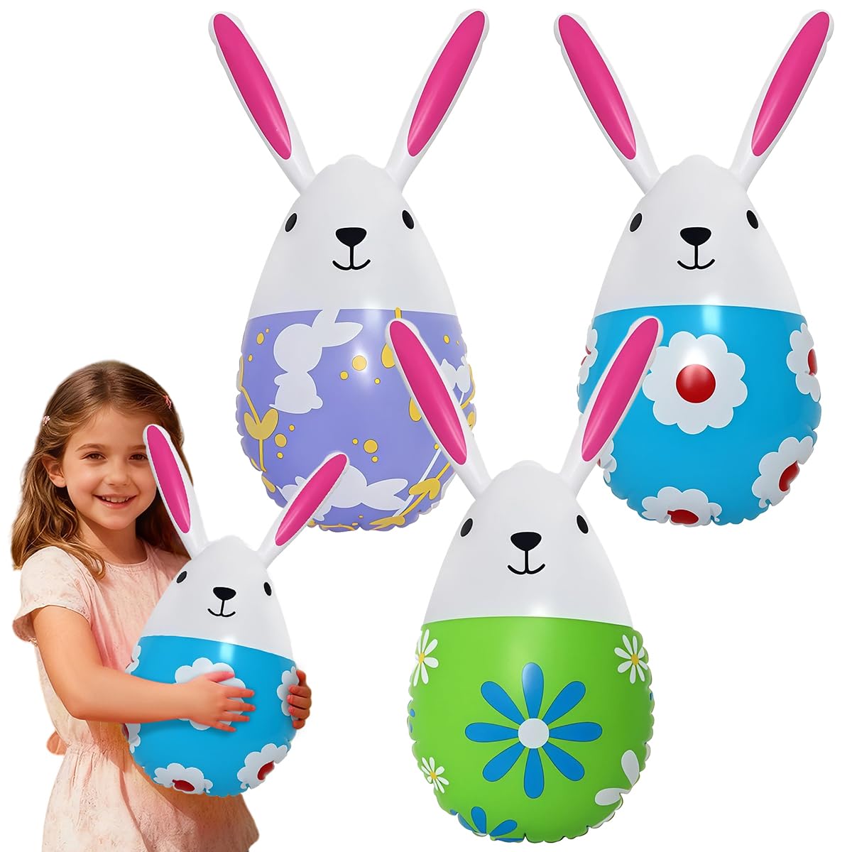 FWHFNB 3 Stück Aufblasbare Ostereier,Ostereier,Riesige Bunte Ostereiers,Aufblasbare Ostereiers Ornamente,für Ostern,drinnen und draußen,Hof,Garten,Rasen (Kaninchen-A)