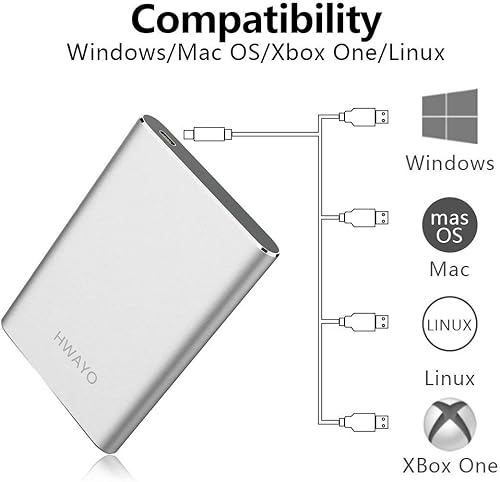 Miniatura 2 de HWAYO Disco duro externo portátil de 750 GB, USB 3.1 Gen 1 tipo C ultra delgado de 2.5 pulgadas, almacenamiento de disco duro compatible con PC,
