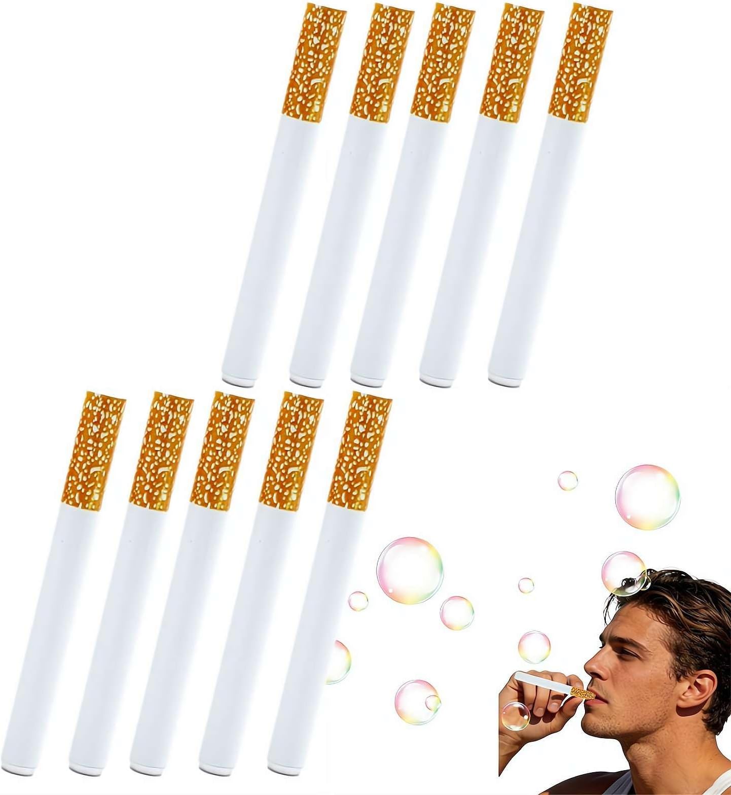 Bubble Toy Cigarette,Bubble Blowing Cigarette Stress Relief Toy,Bubbles Cigarettes Stress Relief Accessary,Blow Bubbles Cigarettes Sticks with Liquid Relaxation Birthday Party (10pcs)