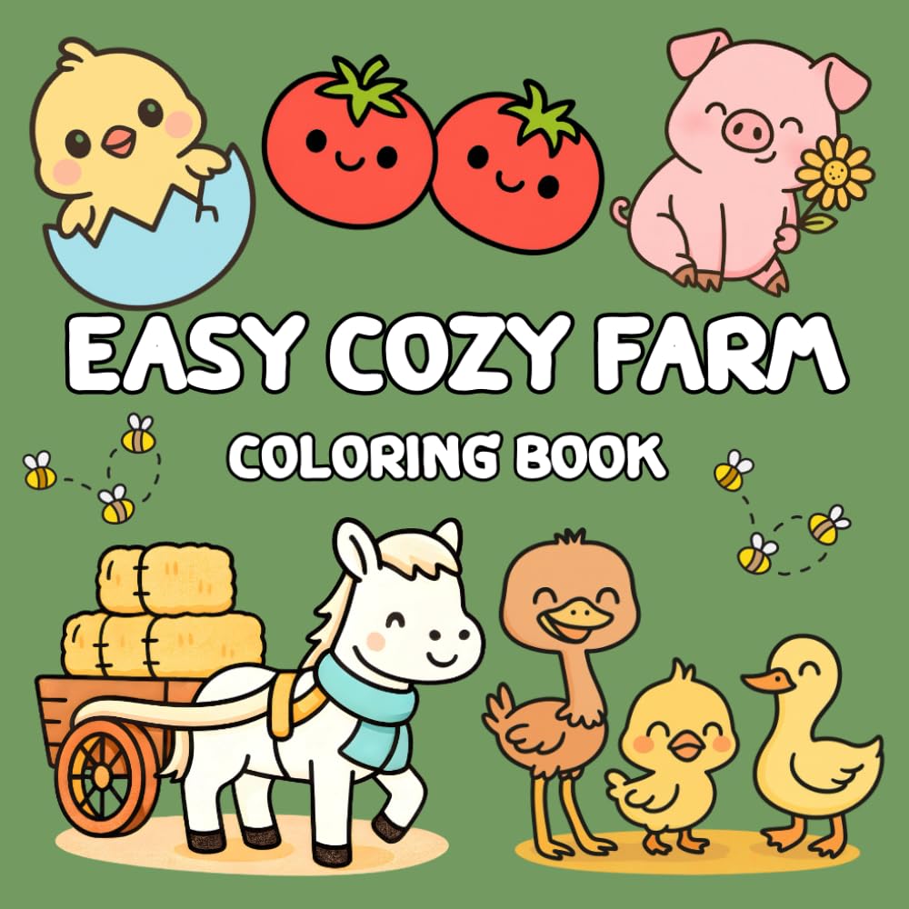 Easy Cozy Farm Coloring Book: Bold and Easy Farm Animals and Cozy Country Life Designs for Adults and Kids