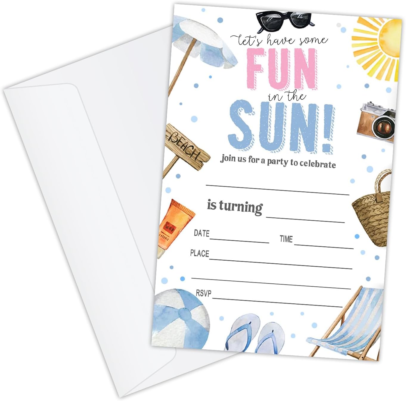 20 Summer Beach Birthday Party Invitations for kids Girls Boys Teen Let's Have Some Fun in the Sun Beach Party Birthday Invitations Summer Birthday Party Supplies Decorations