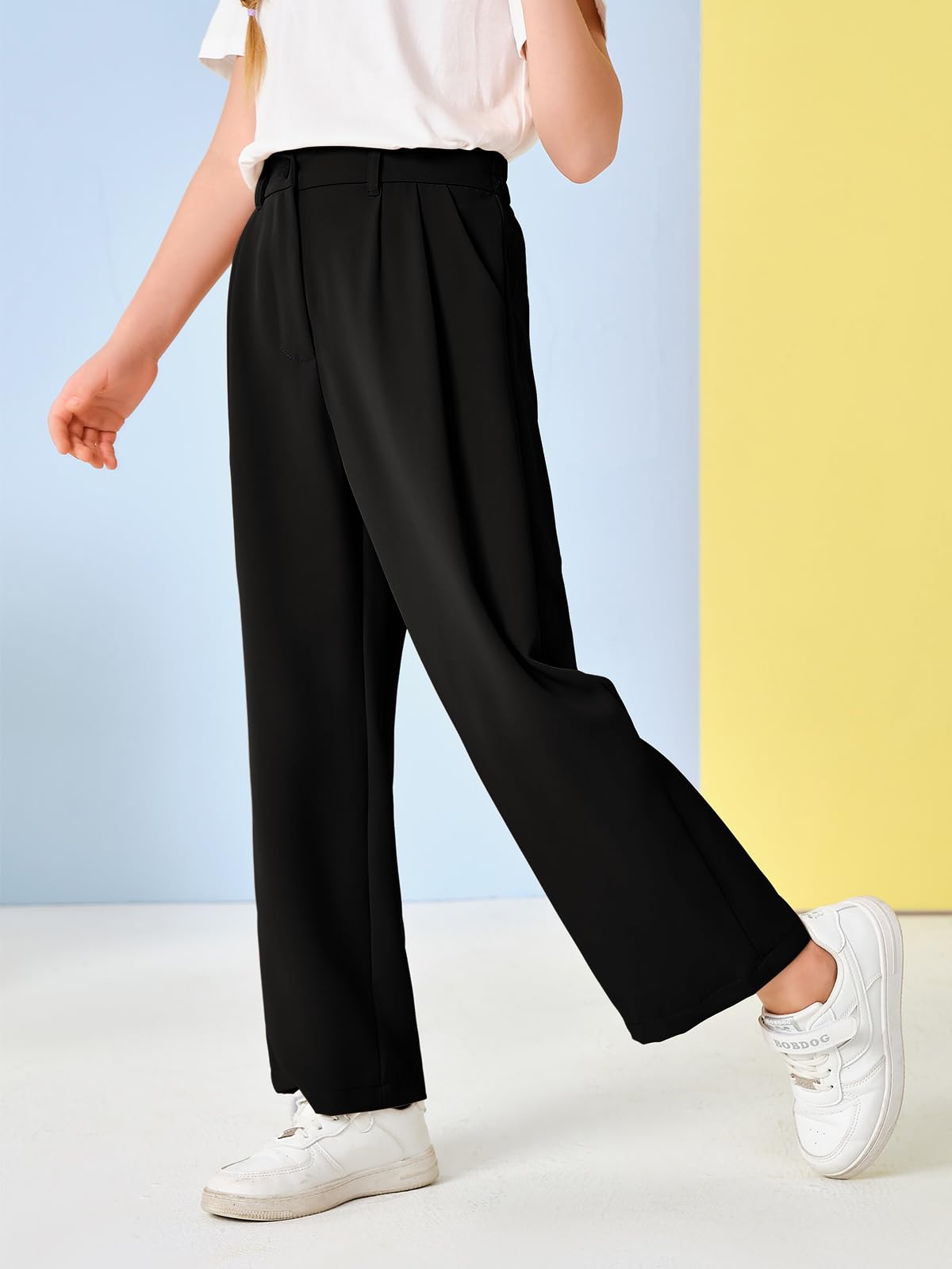 Pantalones de uniforme escolar de cintura alta y pierna ancha para niñas de 5 a 14 años