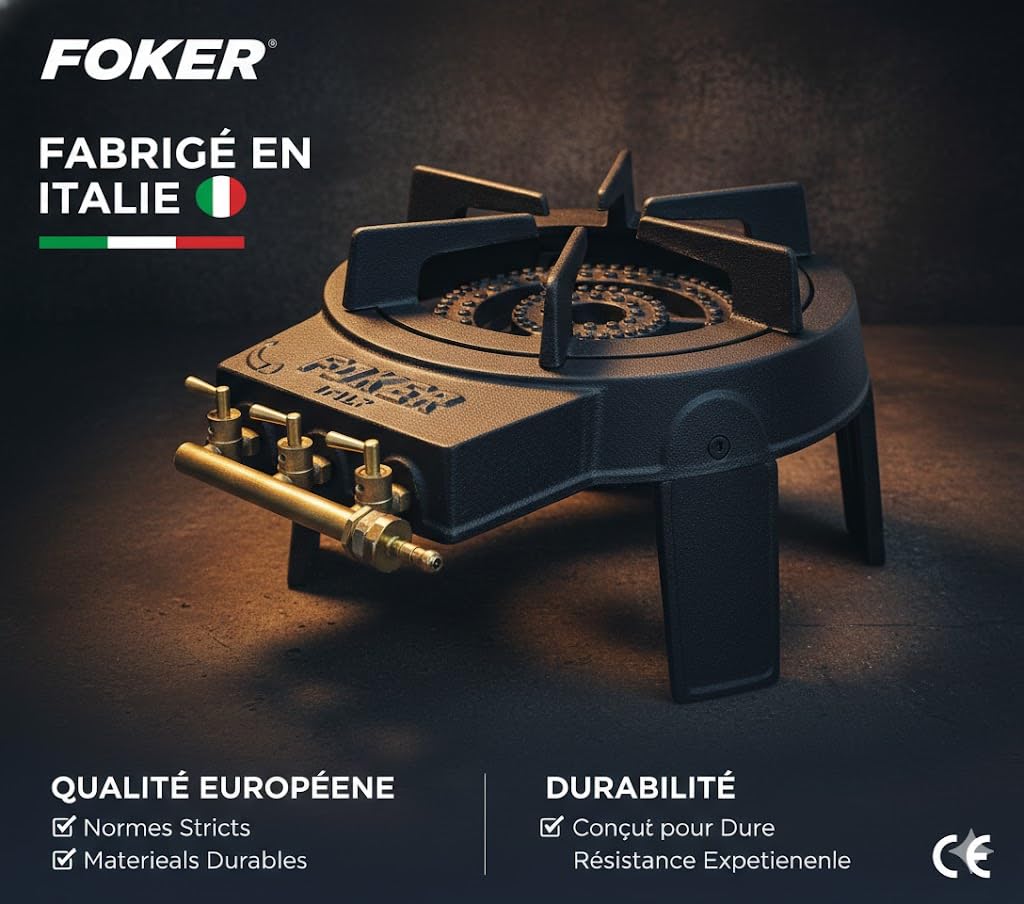 FOKER Réchaud en Fonte Peinte Haute Puissance 8,1 kW GPL-Butane/Propane 28-30/37mbar Camping