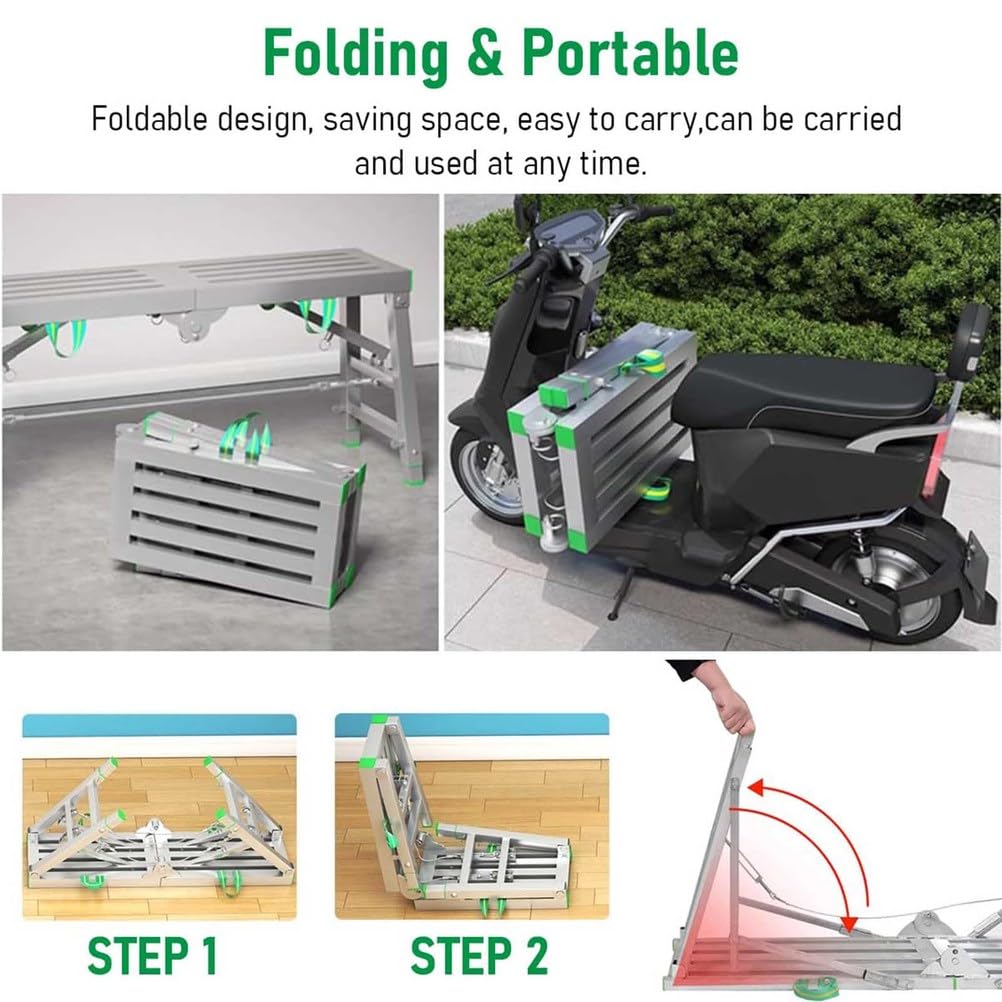 Plataforma de Trabajo Ajustable con trampilla, andamio, Escalera, Taburete y Banco, con Capacidad de Carga de 400 kg y Altura Ajustable para el hogar, la Oficina, el Taller y el Garaje. 0012
