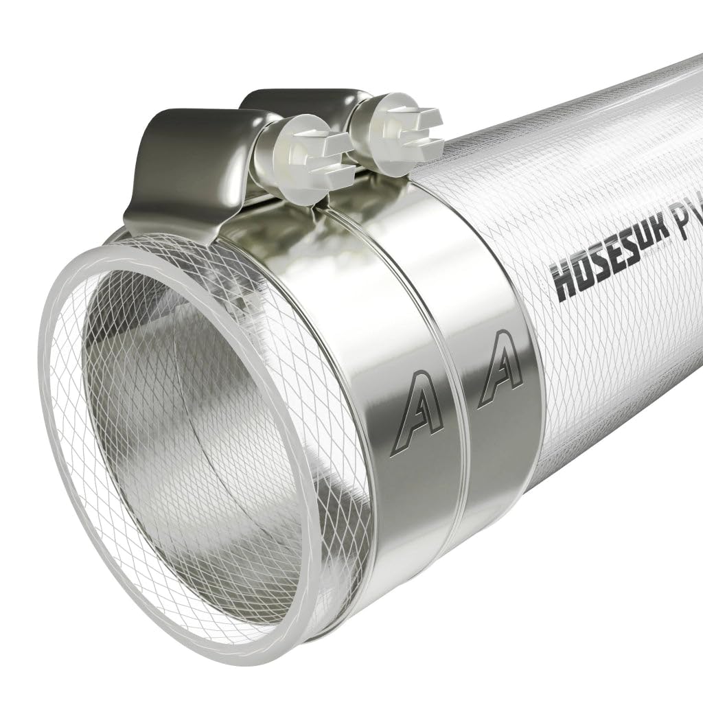 32mm (1 1/4") Clear Braided PVC Flexible Tubing Food Grade Pipe Reinforced Vinyl Water Hose + Clips 2 Metre (6.6 ft)
