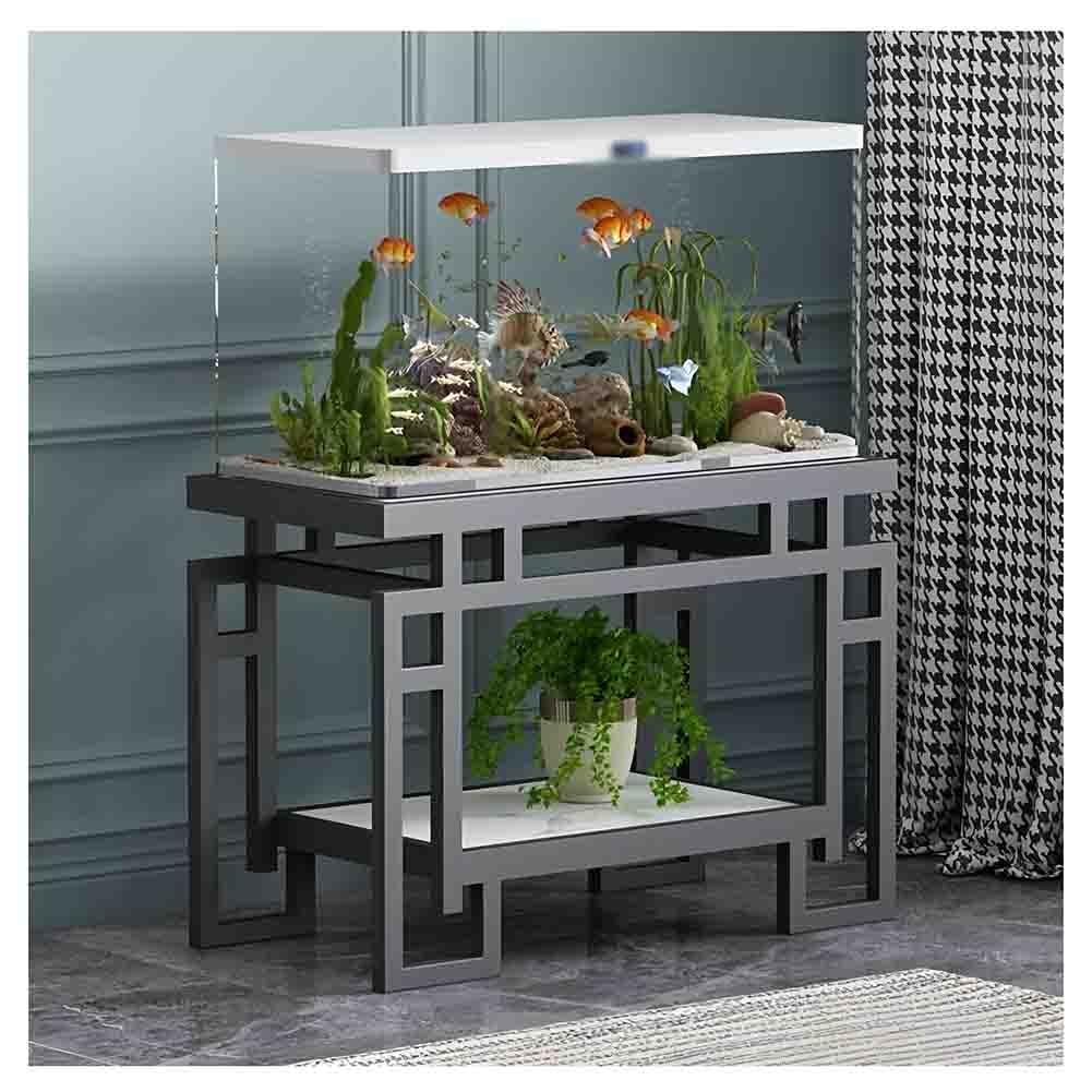 Supporto per Acquario, Supporto in Metallo Resistente per Acquario, scaffale a 2 Livelli con Elevata capacità di carico, ripiano Multifunzionale per casa e Ufficio (Nero, 60x30x70 cm)
