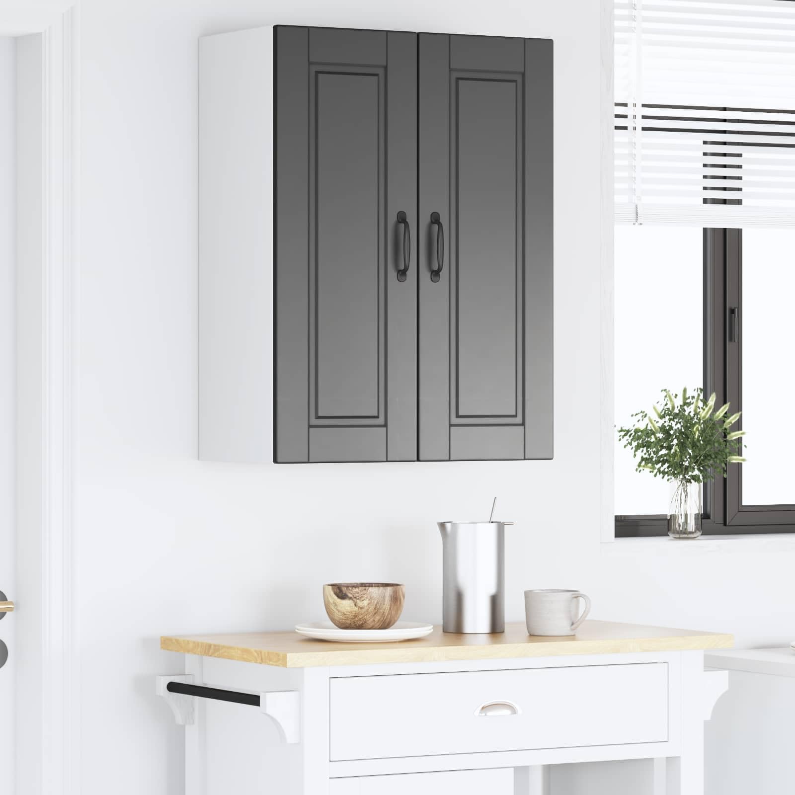 Wandschrank Porto Schwarz 60 x 31 x 80 cm Holzwerkstoff moderner Küchenschrank mit 2 Türen und 3 Regalen für effiziente Küchenorganisation