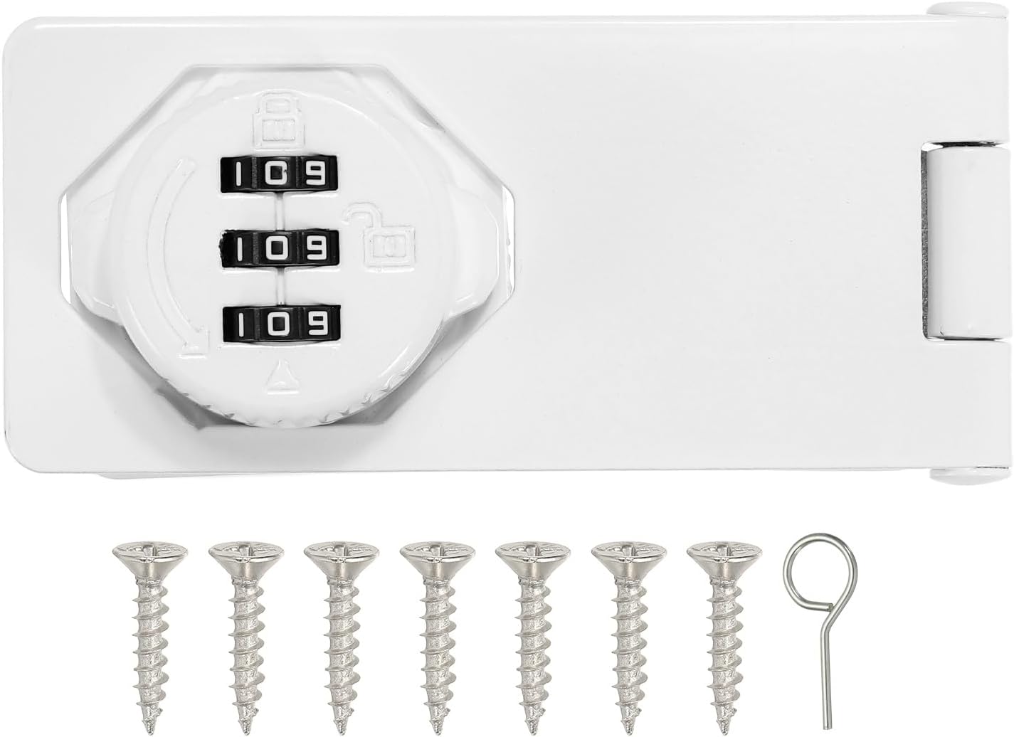PATIKIL Password Rotary Hasp Lock (4", White), Keyless 3-Digit Cabinet Locks with Combination Security Slide Latch, Suit for- Door/Closet/Barn/Bathroom/Outdoor/Garden