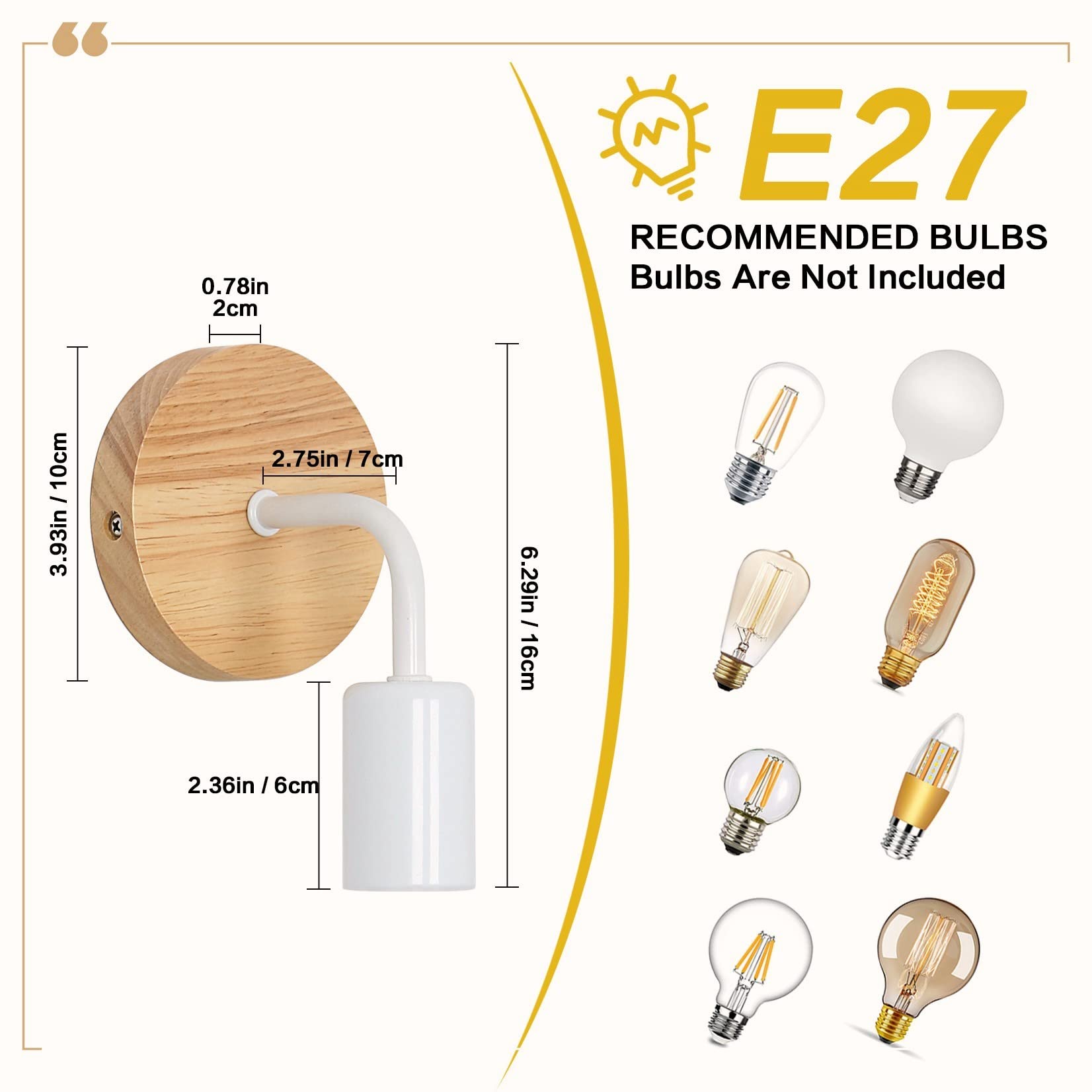 Tealight 4 Pezzi Lampada da Parete Vintage, Applique da Parete Interno in Legno, Lampada a Muro industriale E27 per Camera da letto, Corridoio, Soggiorno, Scale (Bianco)