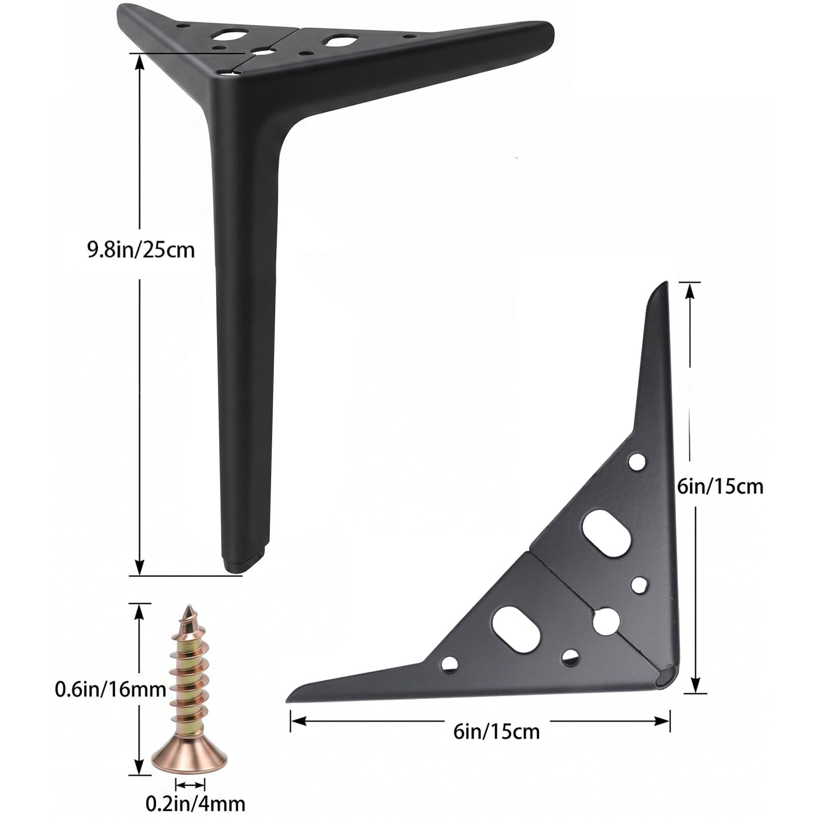 Gambe triangolari semicircolari per mobili da 25 cm per tavolo