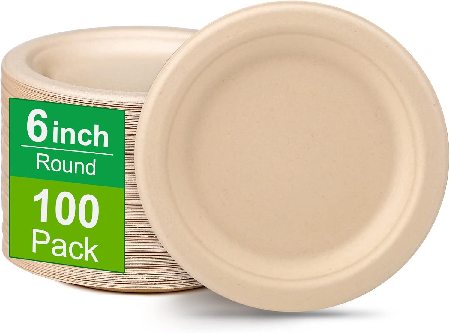 Greconv Paper Plates 6 inch, 100 Pack Paper Plates in Bulk, 100 Compostable