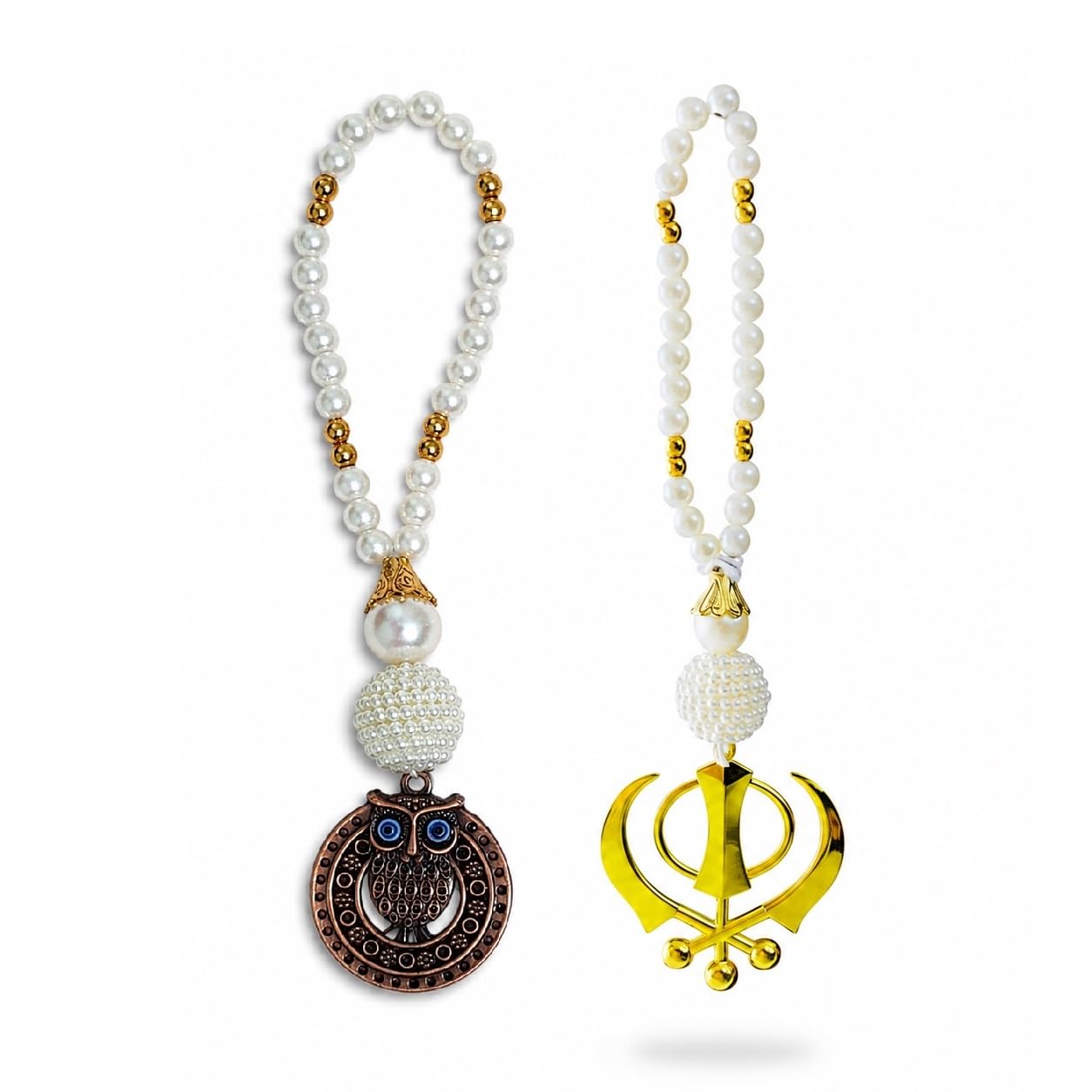 Adhvik Combo of Evil Eye Protection Charm Metallic Owl & Golden Sikh Khanda | Car Dashboard Rear Mirror Home Entrance Wall Balcony Office-image-21