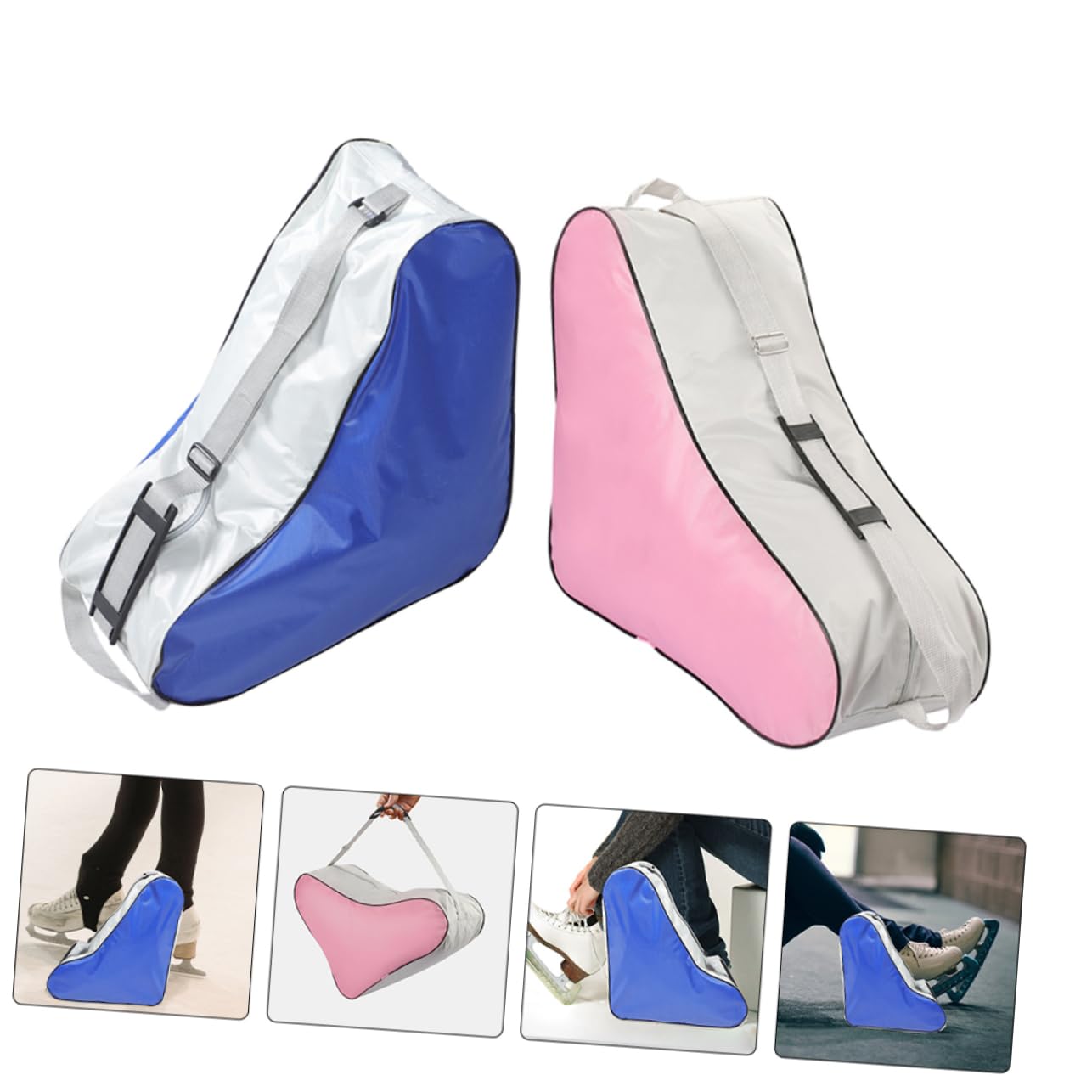 Kisangel Borsa Pattini Ghiaccio Triangolare 2 Pezzi Blu Rosa