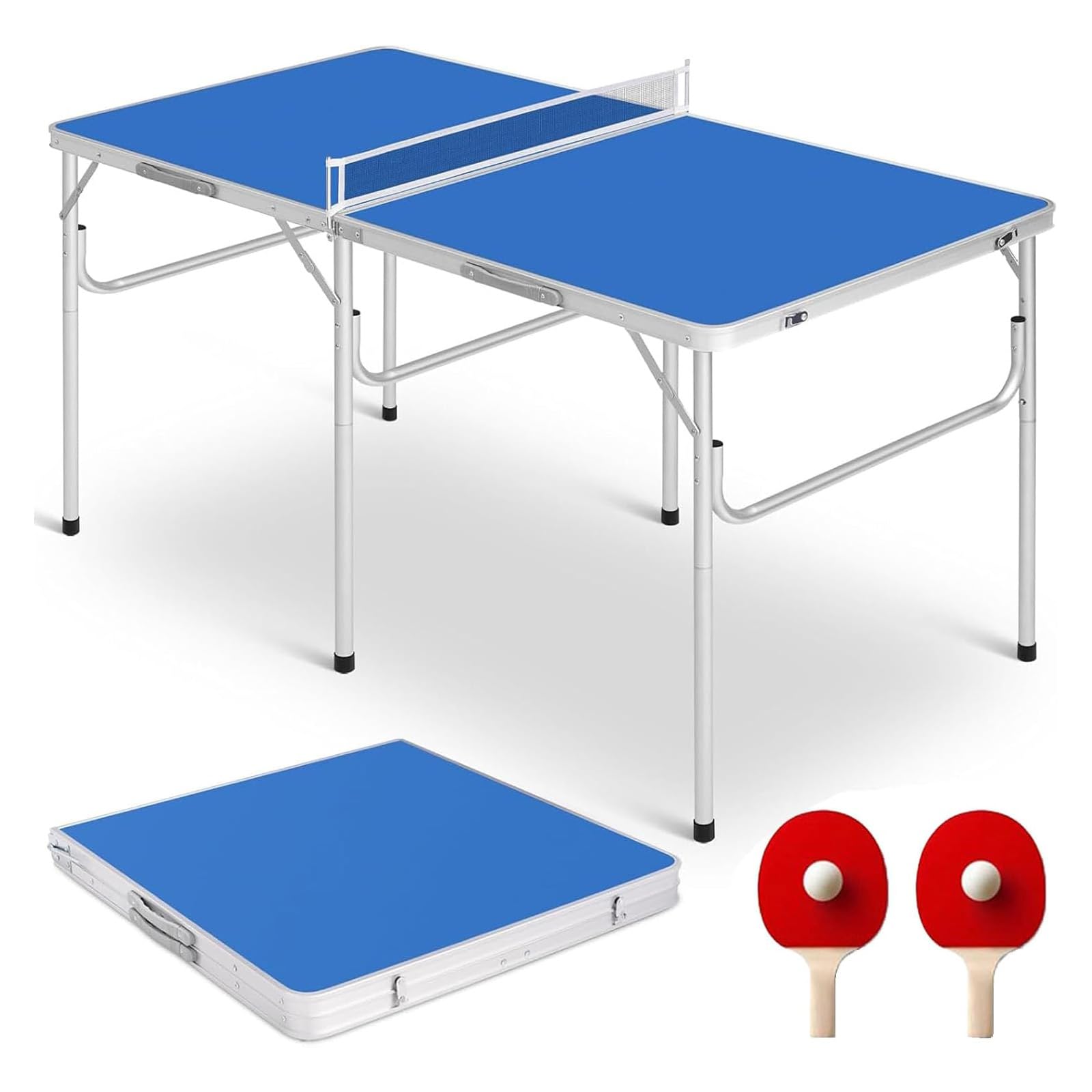 Tavolo da Ping Pong Pieghevole per Uso Interno Ed Esterno con Rete, 2 Racchette, 2 Palline, Set da Tavolo da Tennis, Tavolo da Ping Pong Portatile, per Bambini
