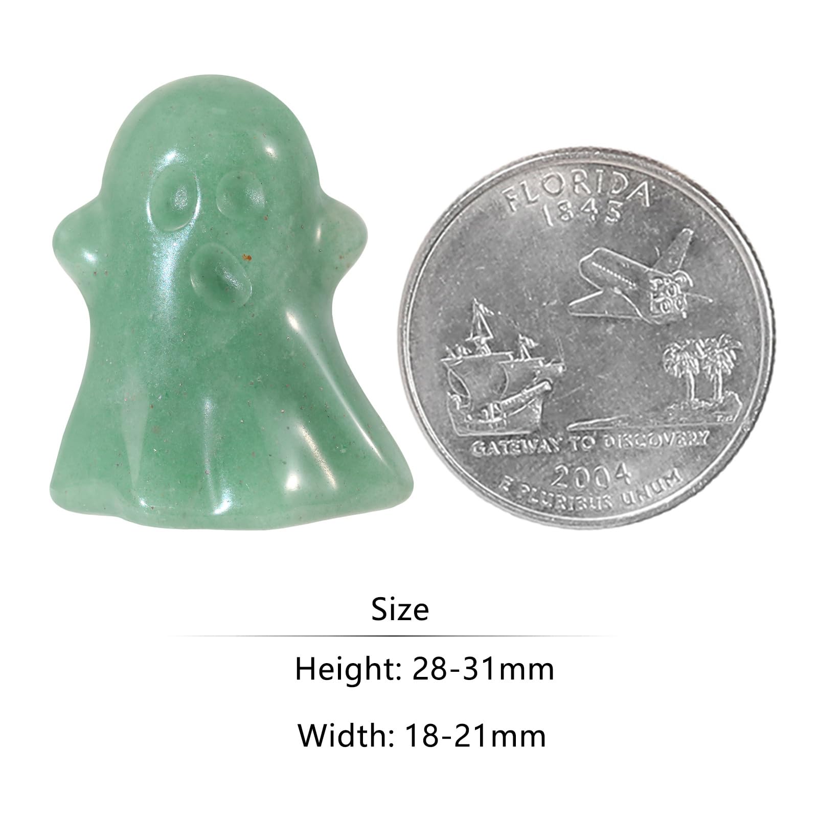 Nupuyai 2pcs Green Aventurine Crystal Stone Mini Halloween Ghost Statue Set - Image 2