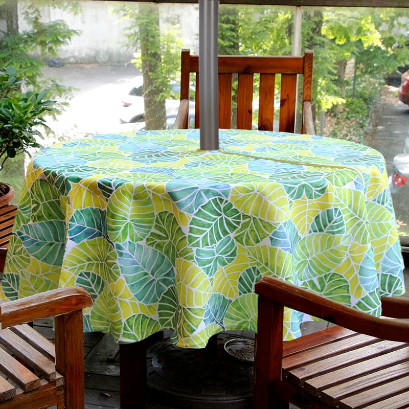 Image of EHouseHome Outdoor and Indoor 60inch Round Tablecloth with Umbrella Hole and Zipper, Waterproof Zippered Patio Cloths, Spring /Summer Table Covers for Backyard Circular Table /BBQs /Picnic