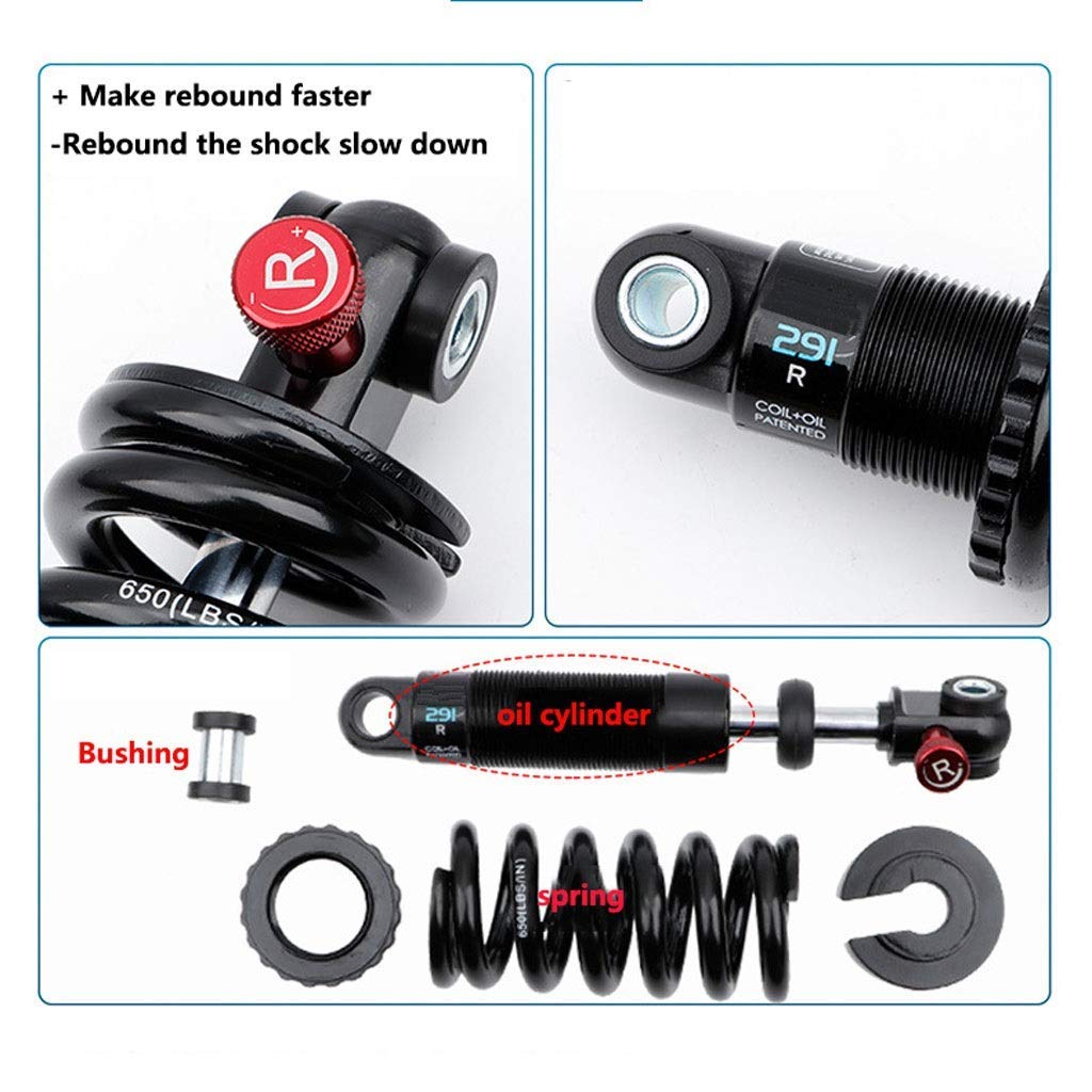 Amortiguador Trasero MTB Amortiguador Trasero de Bicicleta Plegable de montaña 125 mm / 150 mm / 165 mm / 190 mm Amortiguador 291R Amortiguación Ajustable con Tornillo de buje (Tamaño: 125 m