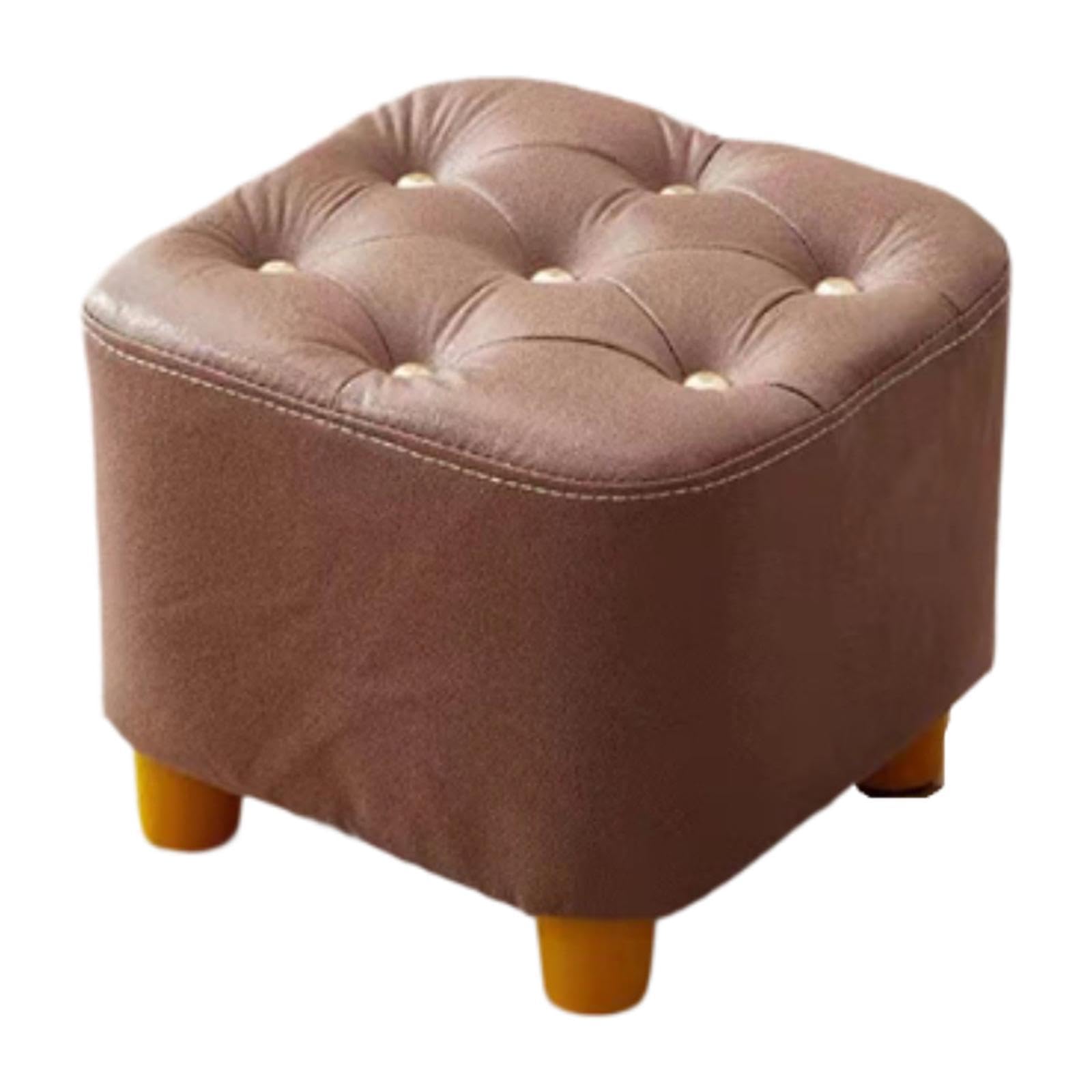 Tabouret carré ottoman en tissu doux marron pour salon et chambre