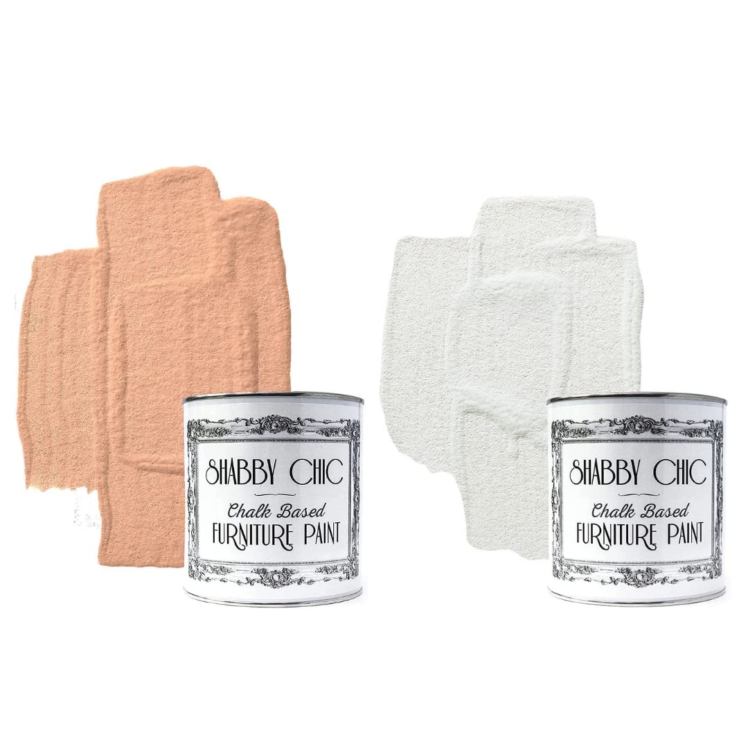 Shabby Chic Chalk Based Furniture Paint8.5oz Just Peach & 8.5oz Chalky White - Bundle - for Home Decor, DIY Projects, Wood Furniture
