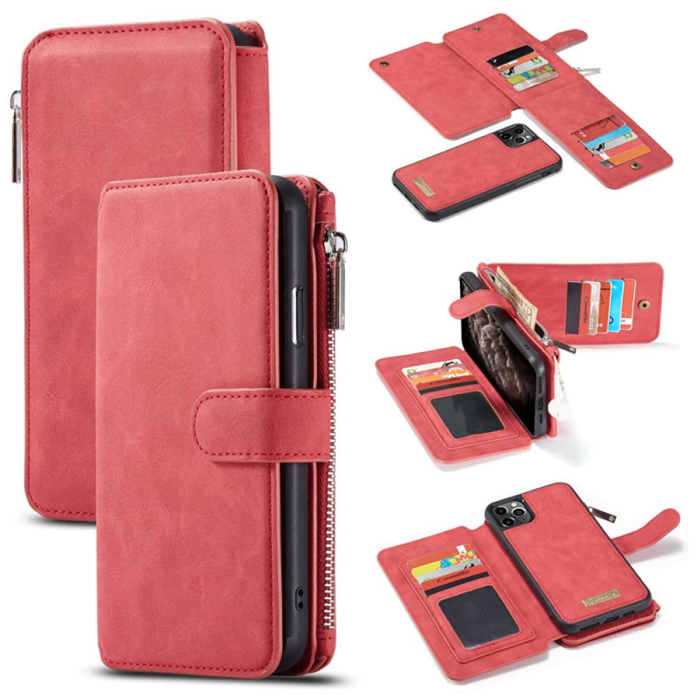 Retro Wallet Case Coque para iPhone 12 13 11 Pro XS MAX XR X Funda de Cuero con Tapa para iPhone SE 2020 8 7 6 6S Plus 5 Bag Etui Funda, Rojo, para iPhone 7 8 (4.7 Pulgadas)
