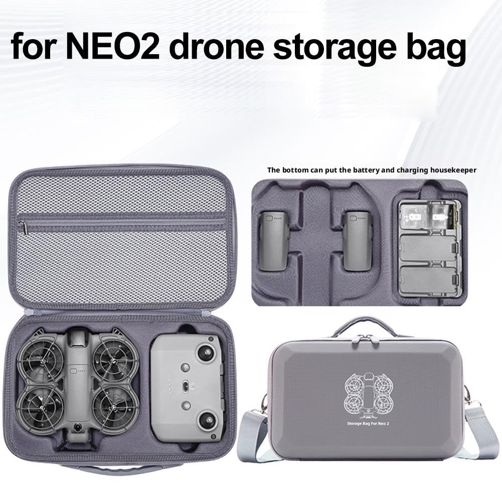 Funda de transporte para dron DJI Neo 2, bolsa de viaje duradera de poliuretano con correa para el hombro para dron, mando a distancia, baterías y accesorios, Gray, Standalone, moderno