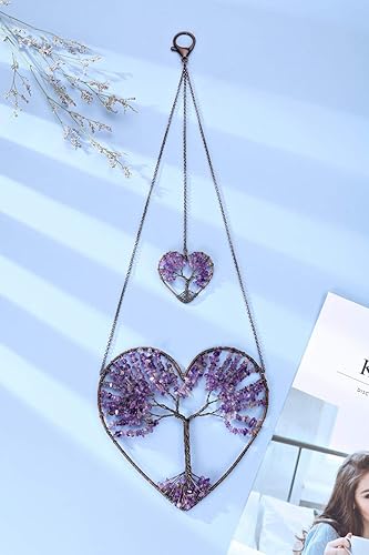 Miniatura 3 de PESOENTH Adorno colgante de árbol de la vida de amatista, diseño de árbol de la vida, diseño bohemio, morado, doble corazón, árbol de la vida,