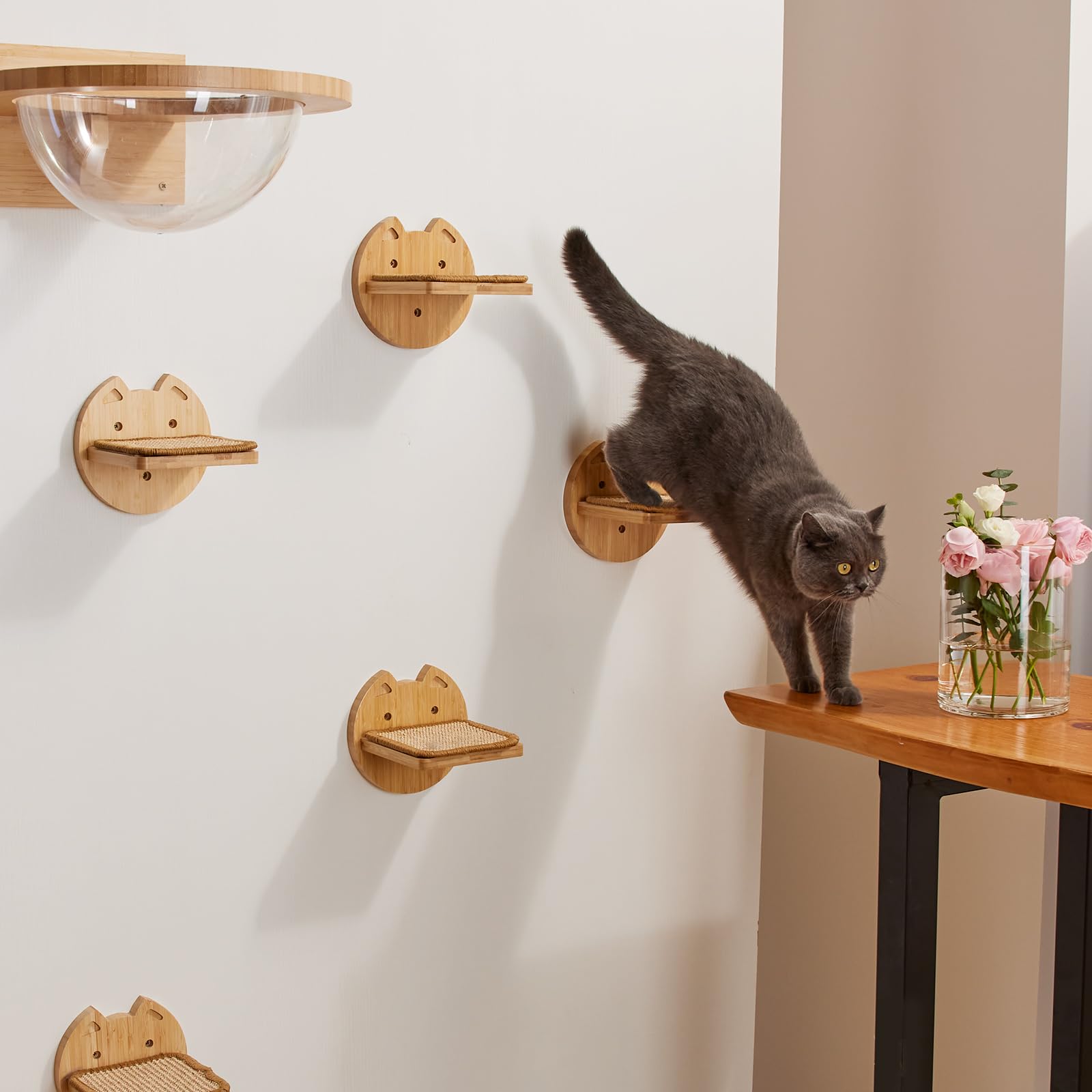 Yangbaga Set di 3 Scale per Gatti - Parete di Arrampicata Con Gradini 18x16 cm in Beige - Passerella e Scala per Gatti