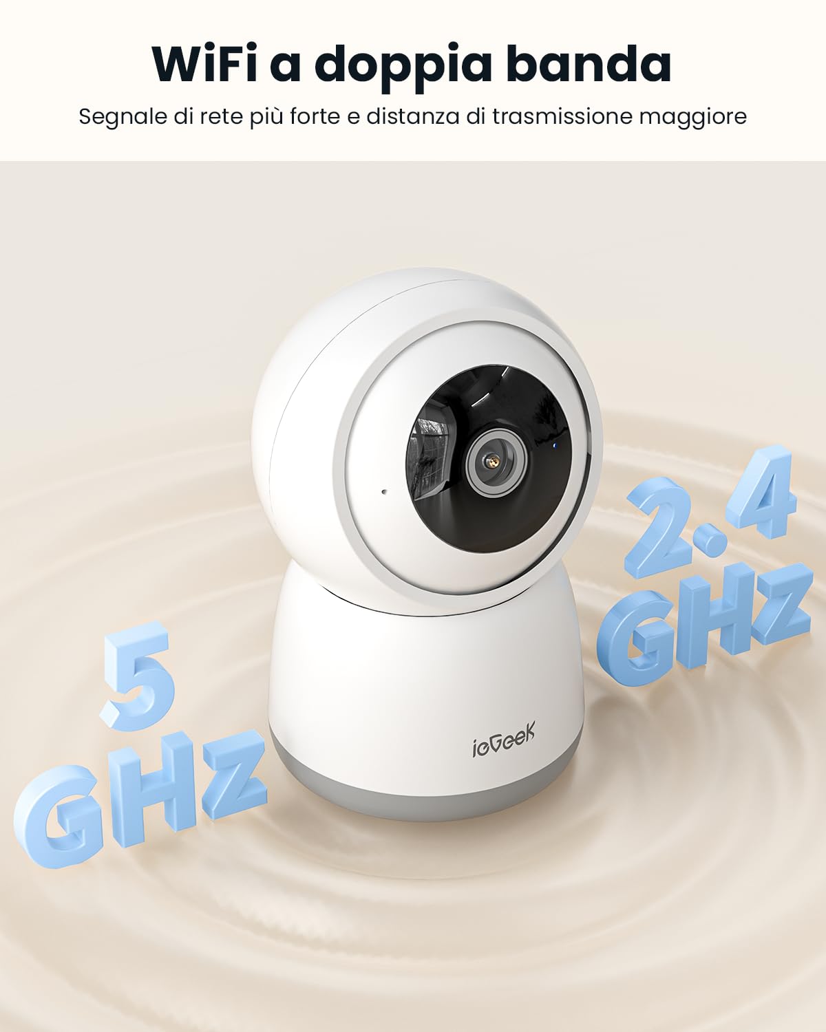 ieGeek 5MP Telecamera WiFi Interno 2.4/5GHz, Videocamera Sorveglianza con Tracciamento del Movimento, Rotazione a 360°, Sirena, Visione Notturna, Audio Bidirezionale, Funziona con Alexa, SC1 Pro