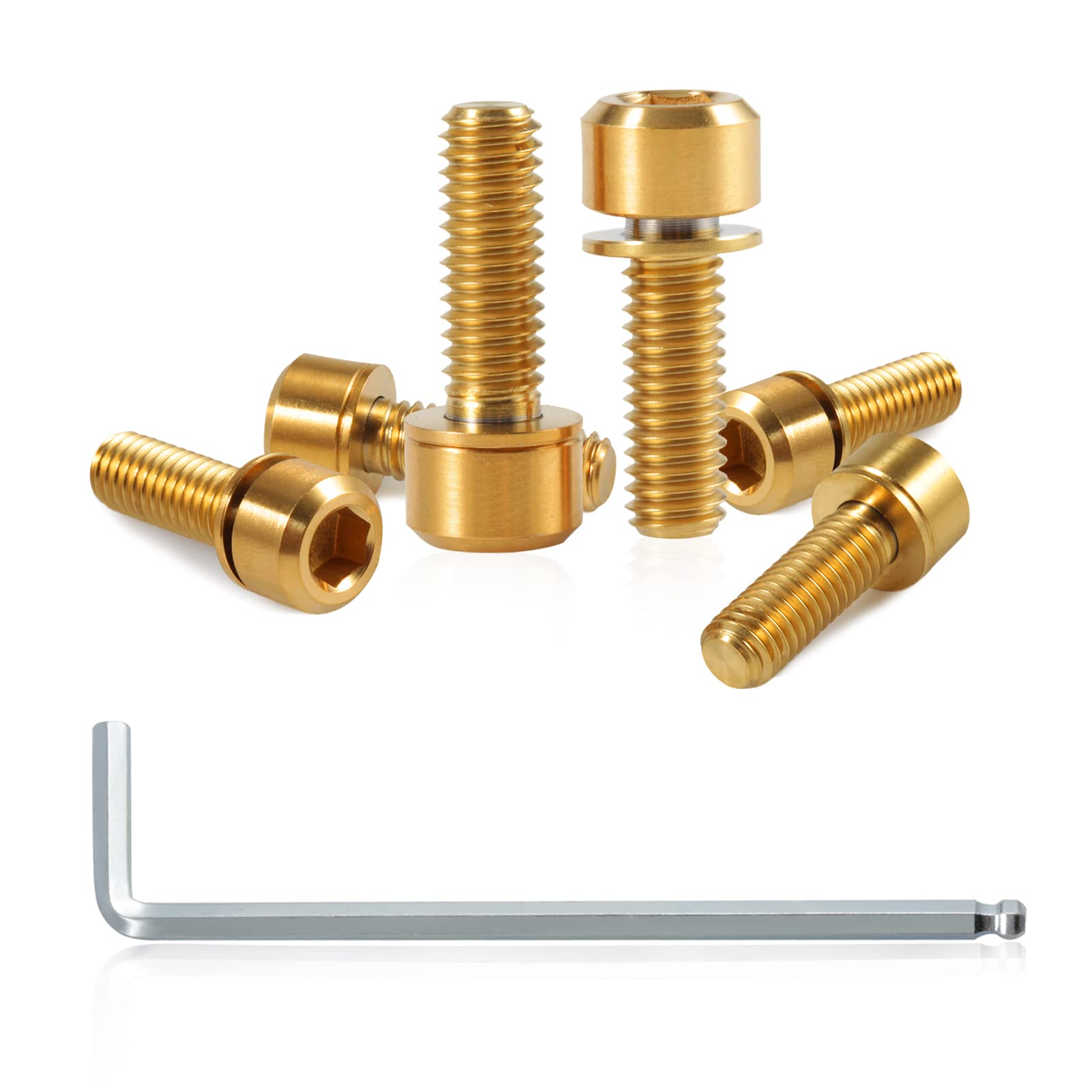 SPEEDWOX 6pcs Bicycle Stem Screw with Washers Set Titanium Alloy Bike Allen Hex Tapered Bolts Screw for MTB Road Bike Stem Parts,M6 x 18mm Gold — image 1