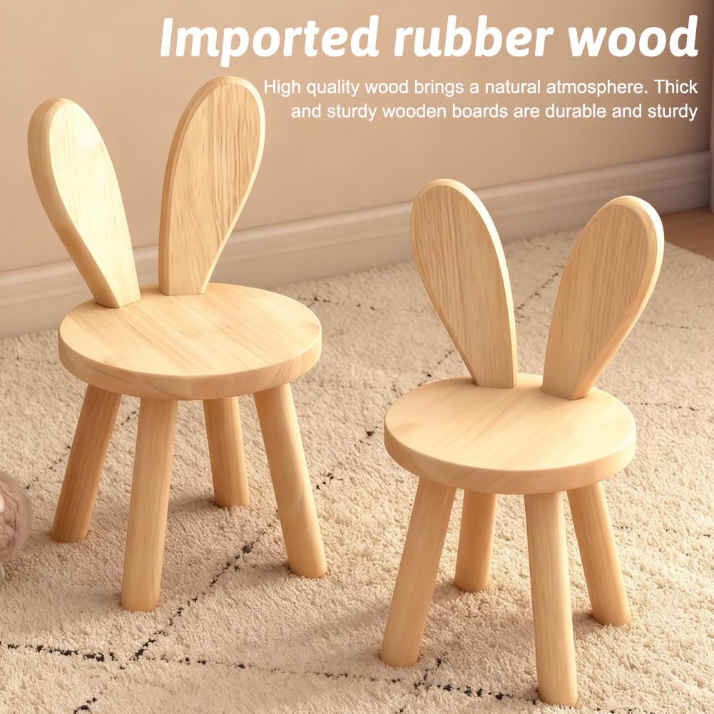 FARYODI Chaise Enfant Bois Massif 45 x Ø 26 cm Tabouret Chaussures Dossier Oreilles Lapin Crèche Chambre