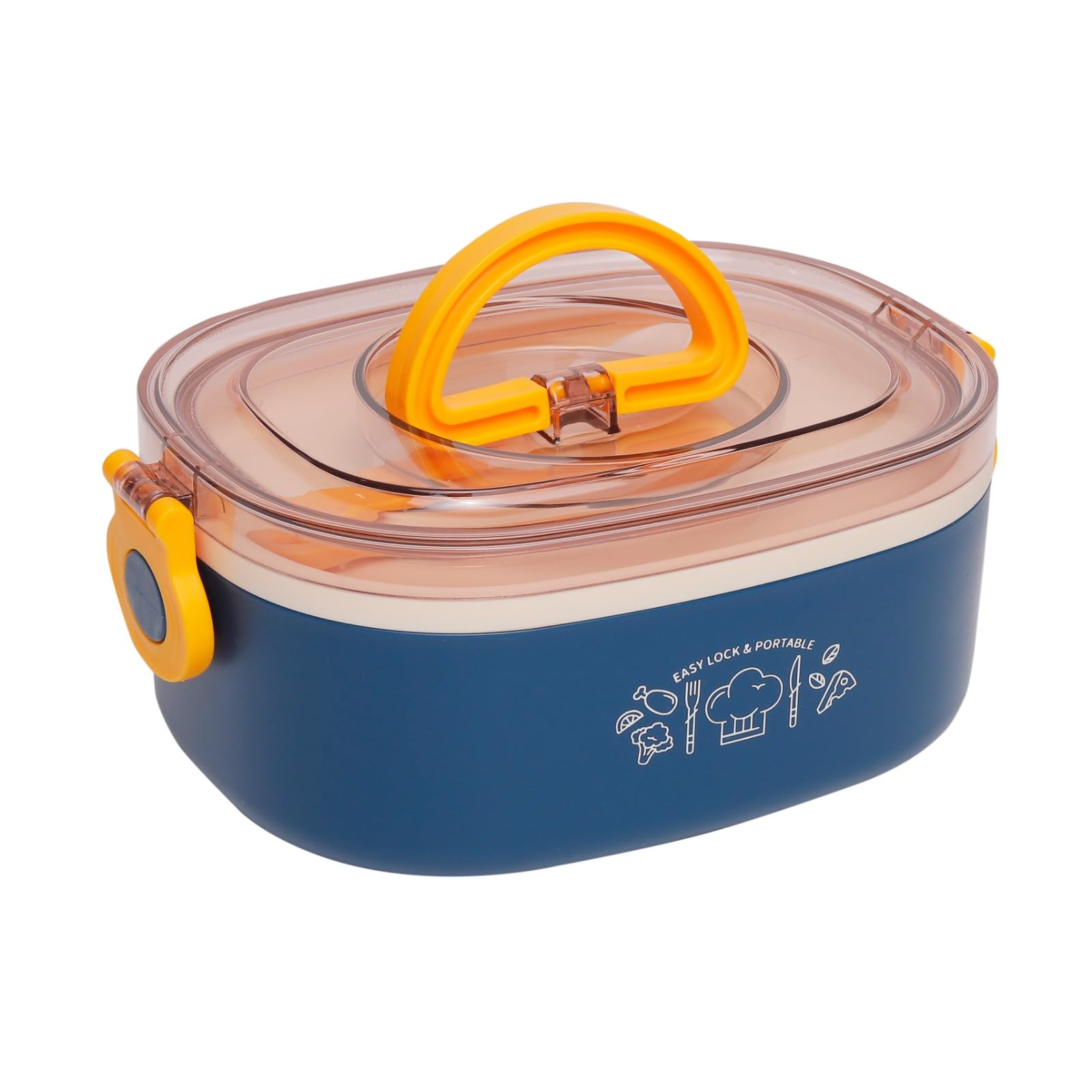 BPA Free Lunch Box with Fork Handle Air Tight Lock Anti Slip with Fork for Kids and Adults 1000ML (Blue)
