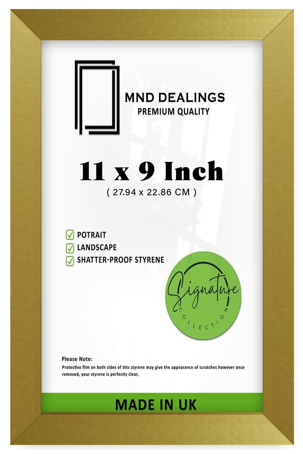 MND Dealings | MDF Picture Frame (27.94 x 22.86 CM) Perfect for Portrait/Landscape Display, Stylish Art & Home Wall Décor with Hanging Hooks for Secure Mounting [ Gold ]
