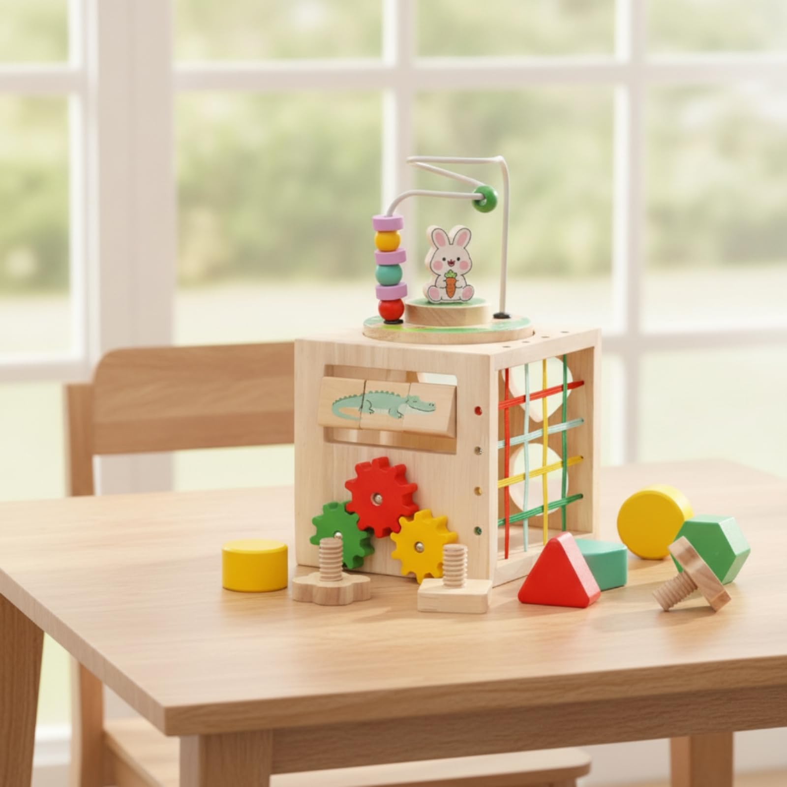 Lernspielzeug Holz Aktivitätswürfel Kinder Spielwürfel Motorikwürfel Perlenlabyrinth mit Stecktafeln Und Drehfunktionen Sichere Große Elemente für Vorschule Kinderzimmer Geschenk