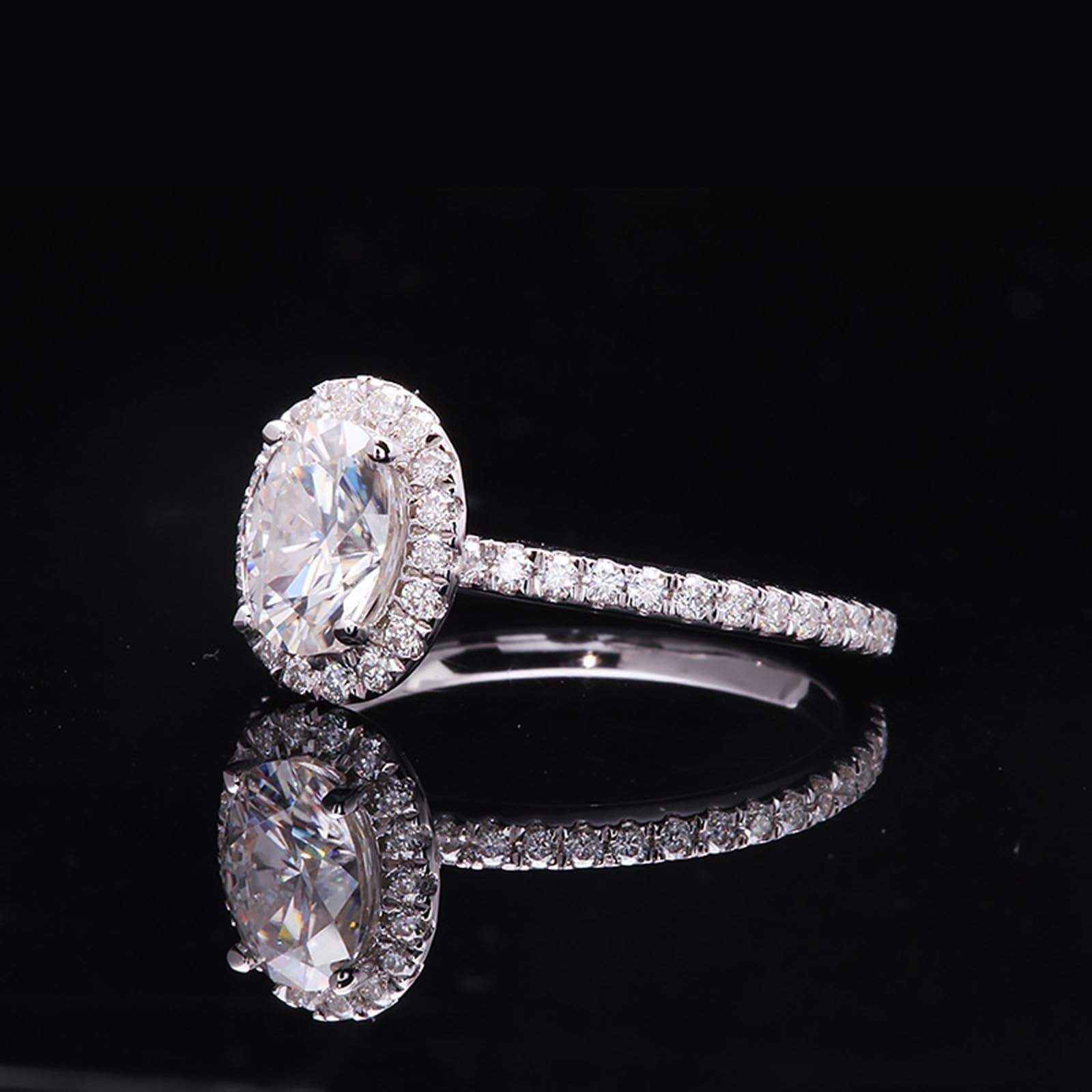 Anillo de oro blanco de 14 quilates, anillo de compromiso, anillos ovalados para mujer