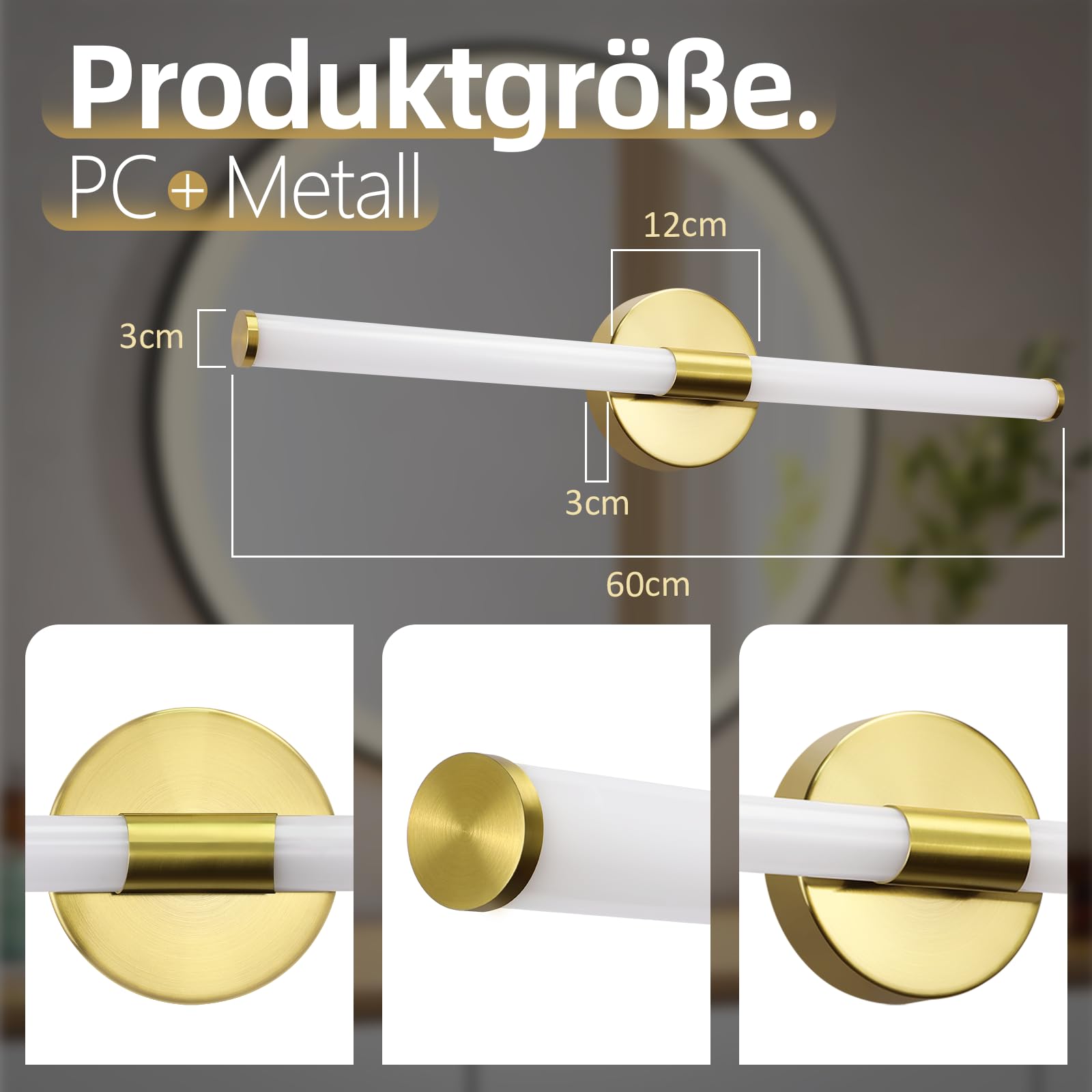 Homefire Lampada da specchio a LED Luce per specchio da bagno da 60CM | Applique da bagno dorata da 8W impermeabile IP44 bianco neutro 4000K per del corridoio