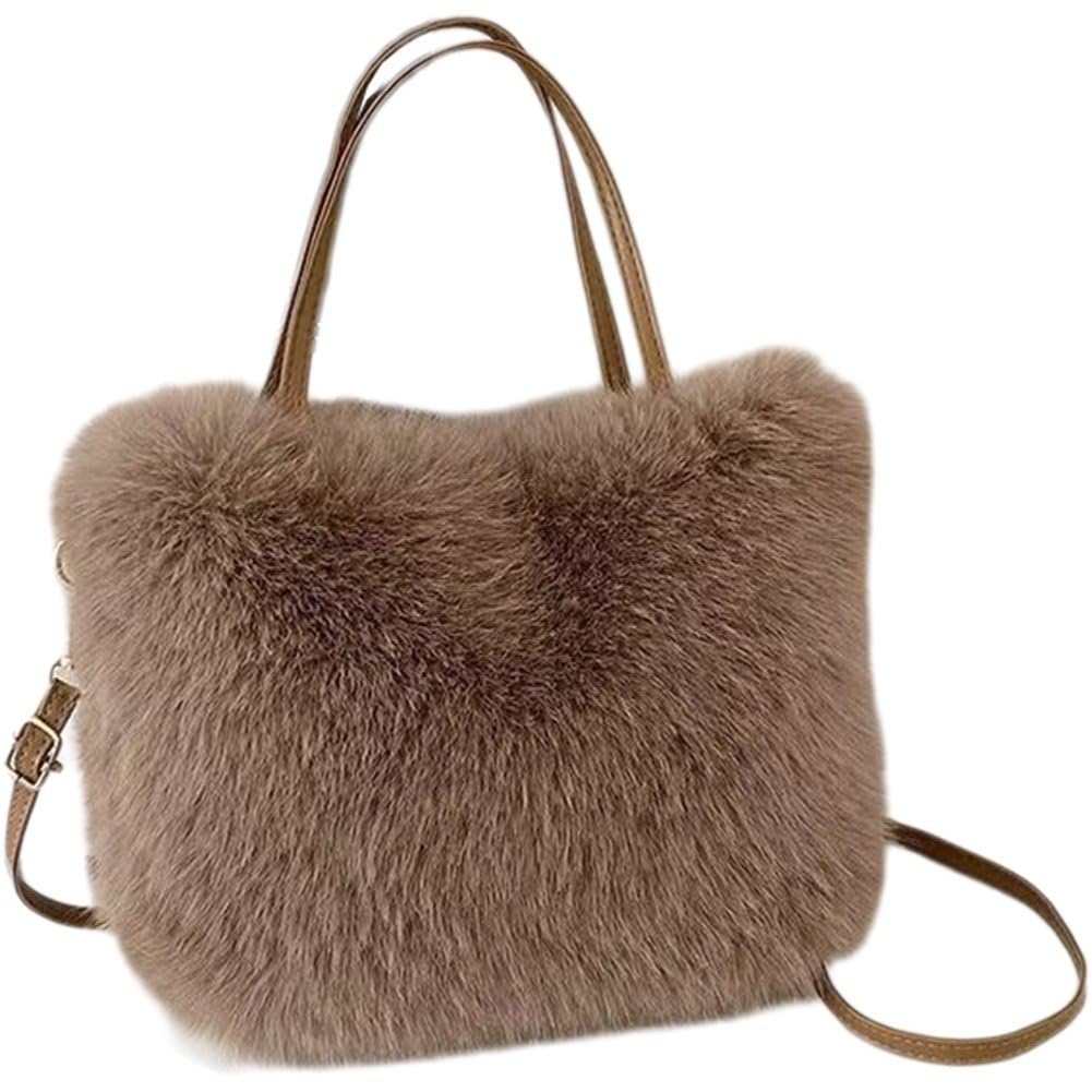 Sanfly Plush Tote Handbag Soft Winter Crossbody Shoulder Bags Fluffy Handbag Casual Tote Messenger Bag for Shopping Travel