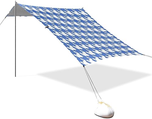 Tienda de campaña de playa clásica con diseño de pata de gallo azul y blanca UPF50, impermeable, sombra con bolsa de transporte para camping,