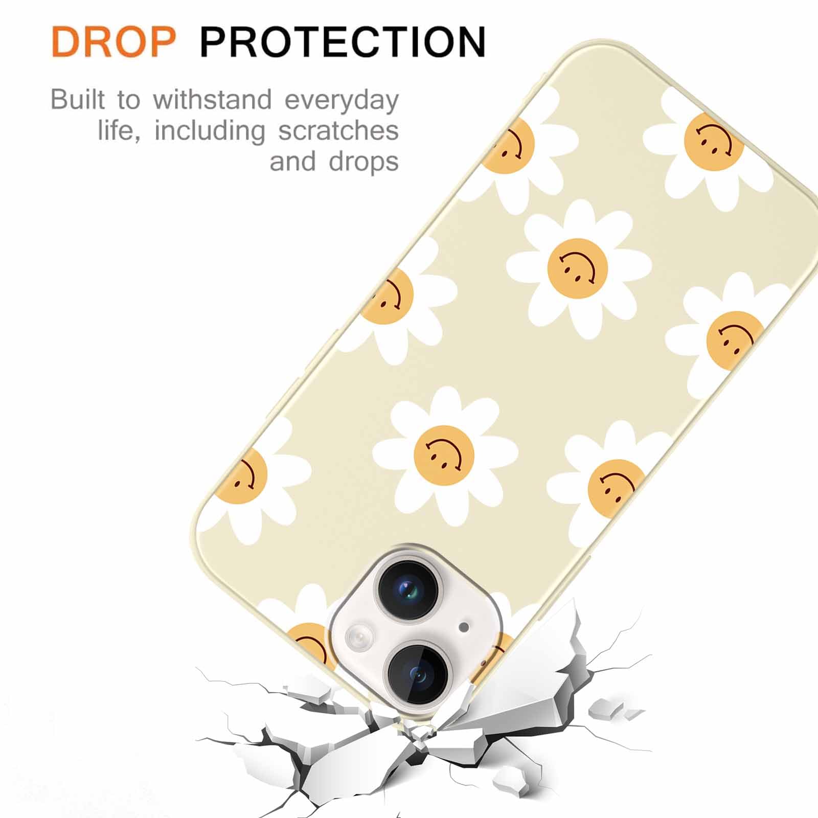 Yoedge 2 Pack Cute Flowers Print Suitable for iPhone 15 6.1" Phone Case, Floral Daisy Aesthetic Pattern Shell Soft Silicone TPU Shock-Absorbing Smile Cover for Women and Girls — view 5